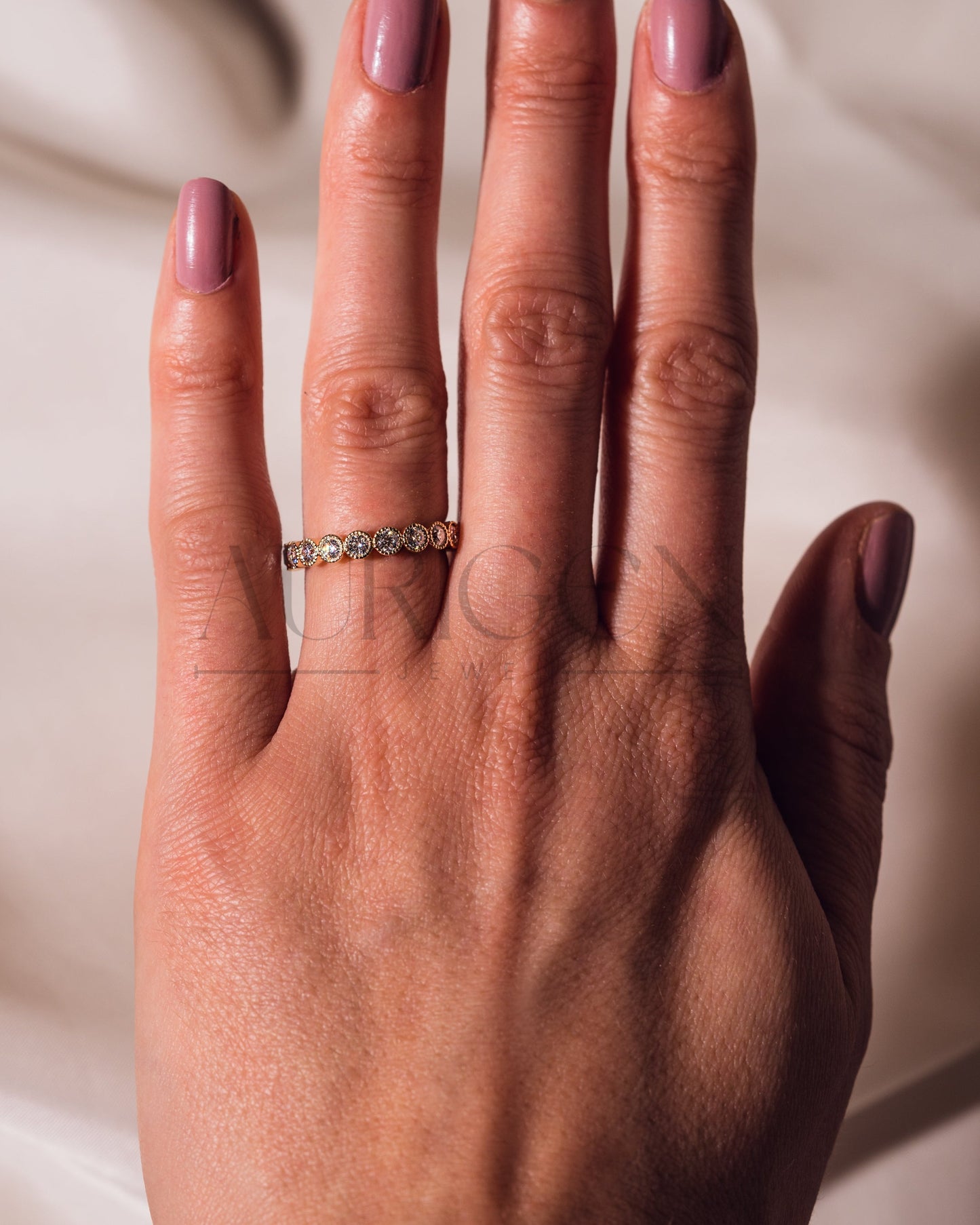 Elegant 14K Rose Gold Unique Bezel Set Round Cut Lab Grown & Moissanite Diamond Band