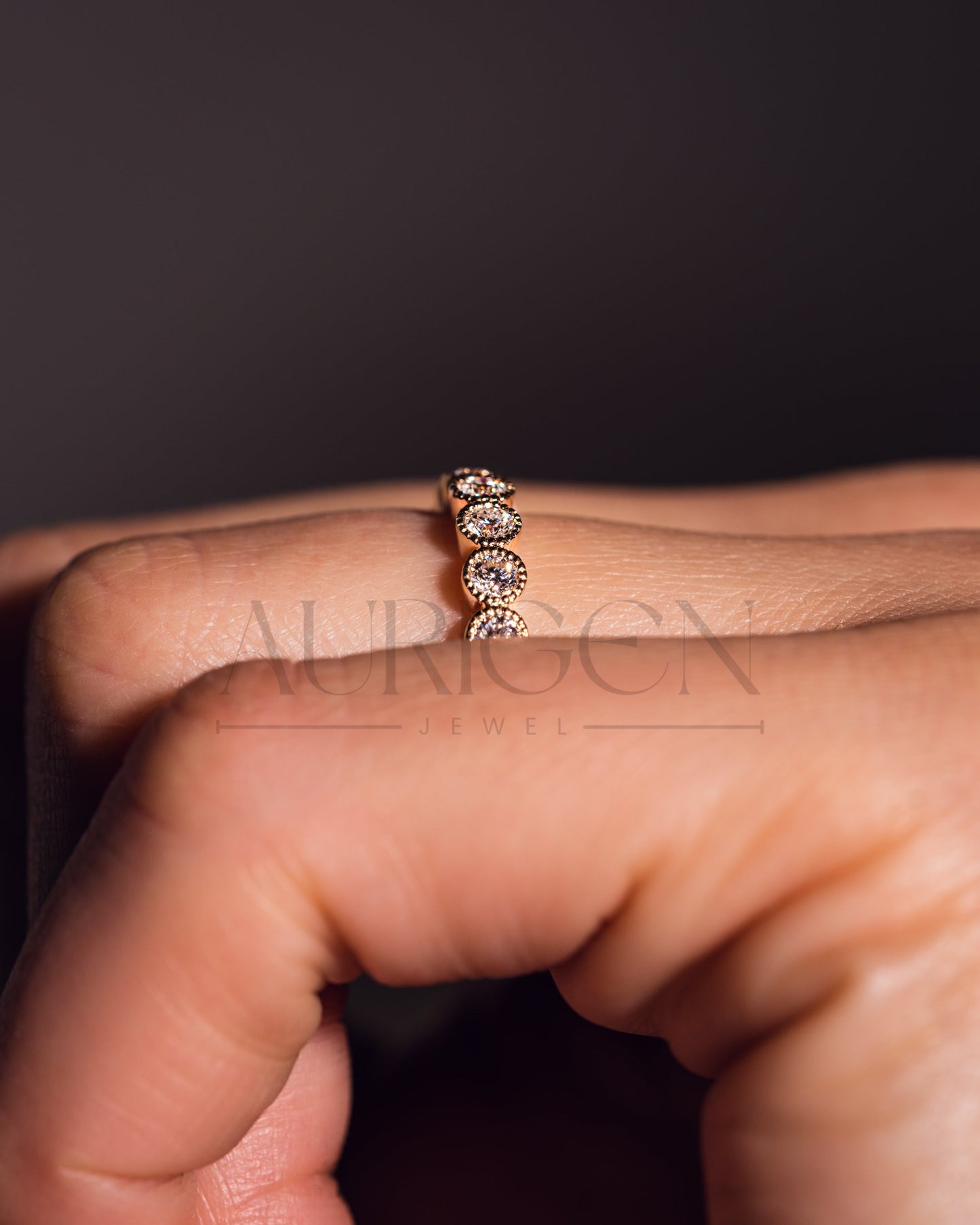 Elegant 14K Rose Gold Unique Bezel Set Round Cut Lab Grown & Moissanite Diamond Band