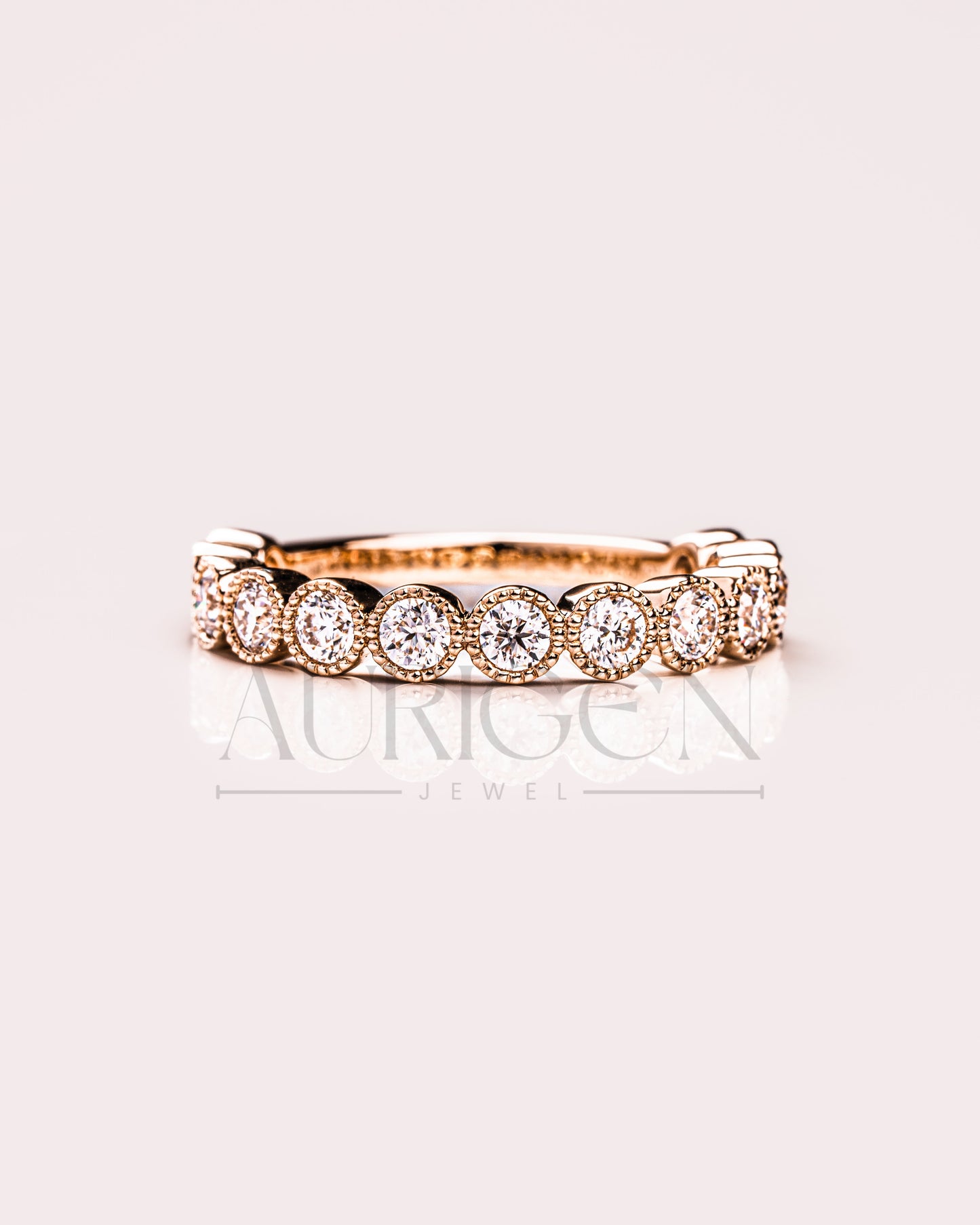 Elegant 14K Rose Gold Unique Bezel Set Round Cut Lab Grown & Moissanite Diamond Band