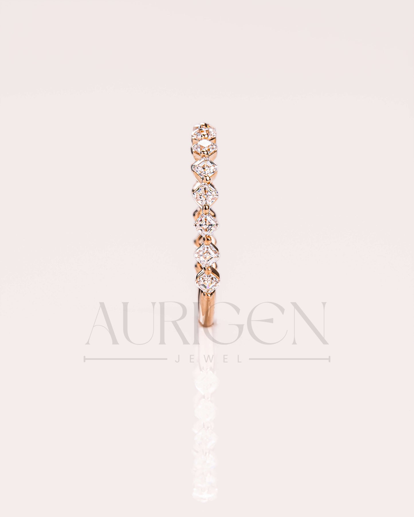 Asscher Cut Moissanite and Leb Diamond Band in 14K Solid Gold – ¾ Eternity Band