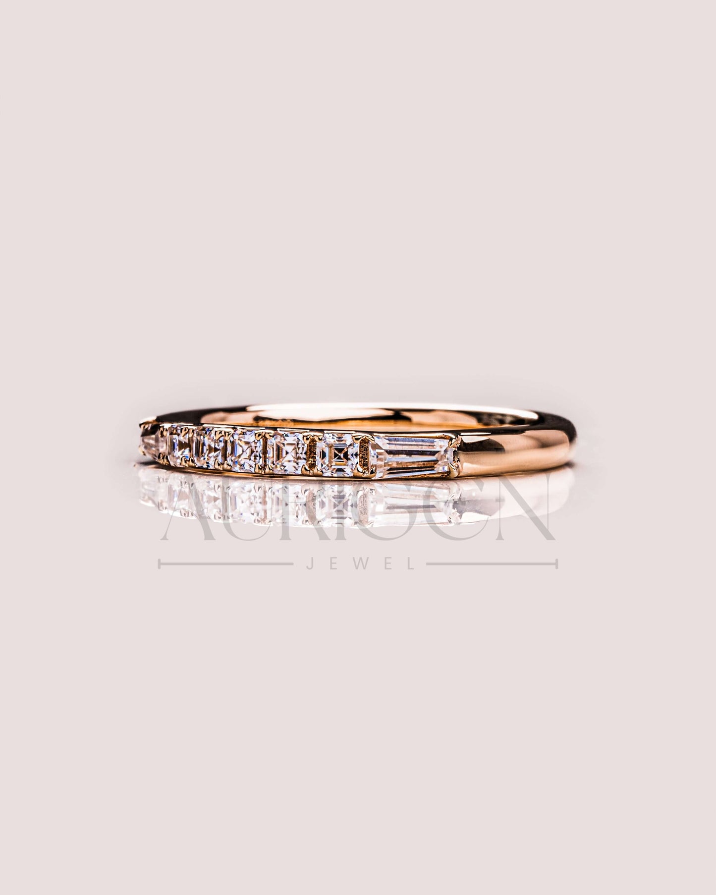 Fancy Asscher & Baguette Moissanite & Leb Diamond Band - 14k Rose Gold