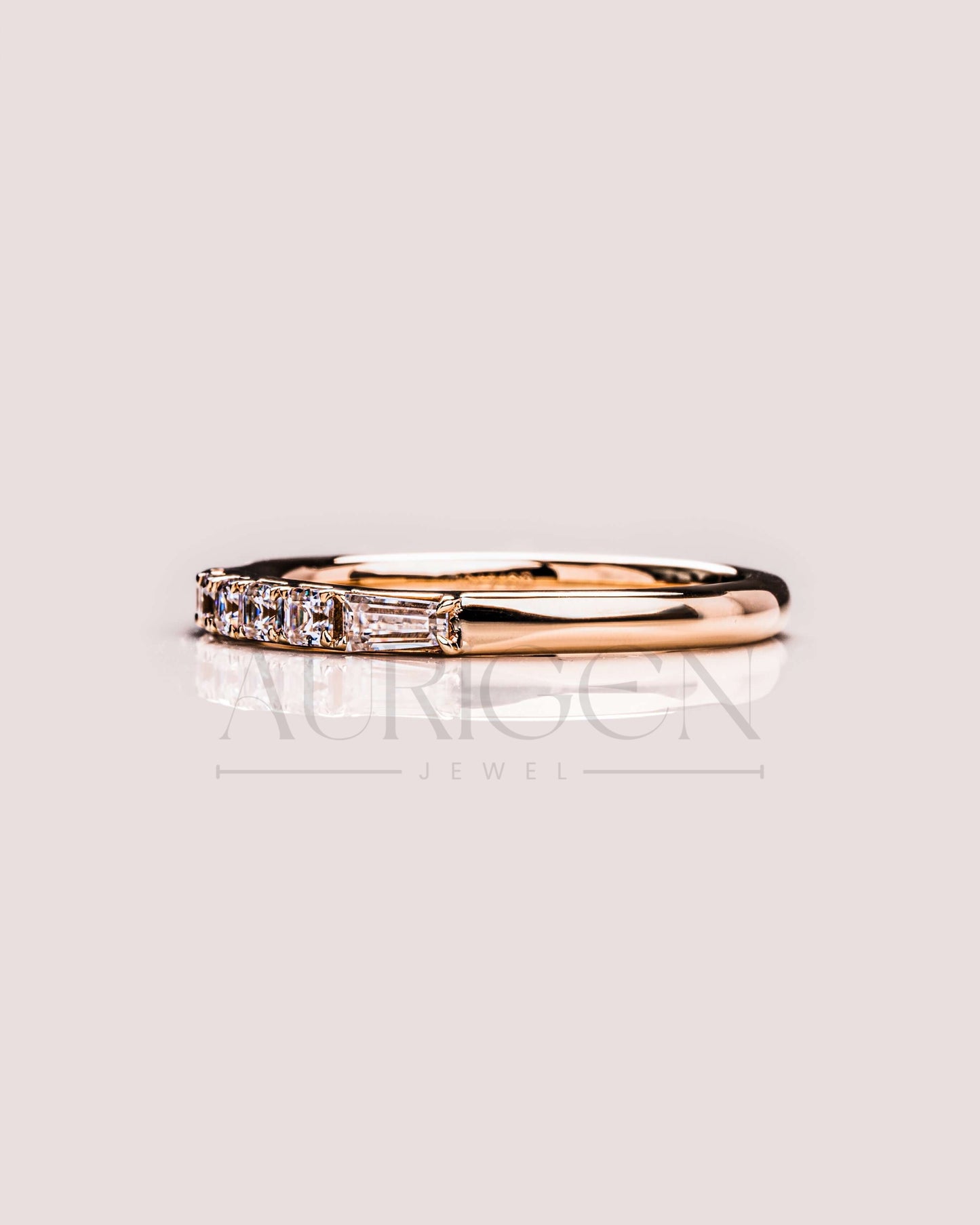 Fancy Asscher & Baguette Moissanite & Leb Diamond Band - 14k Rose Gold