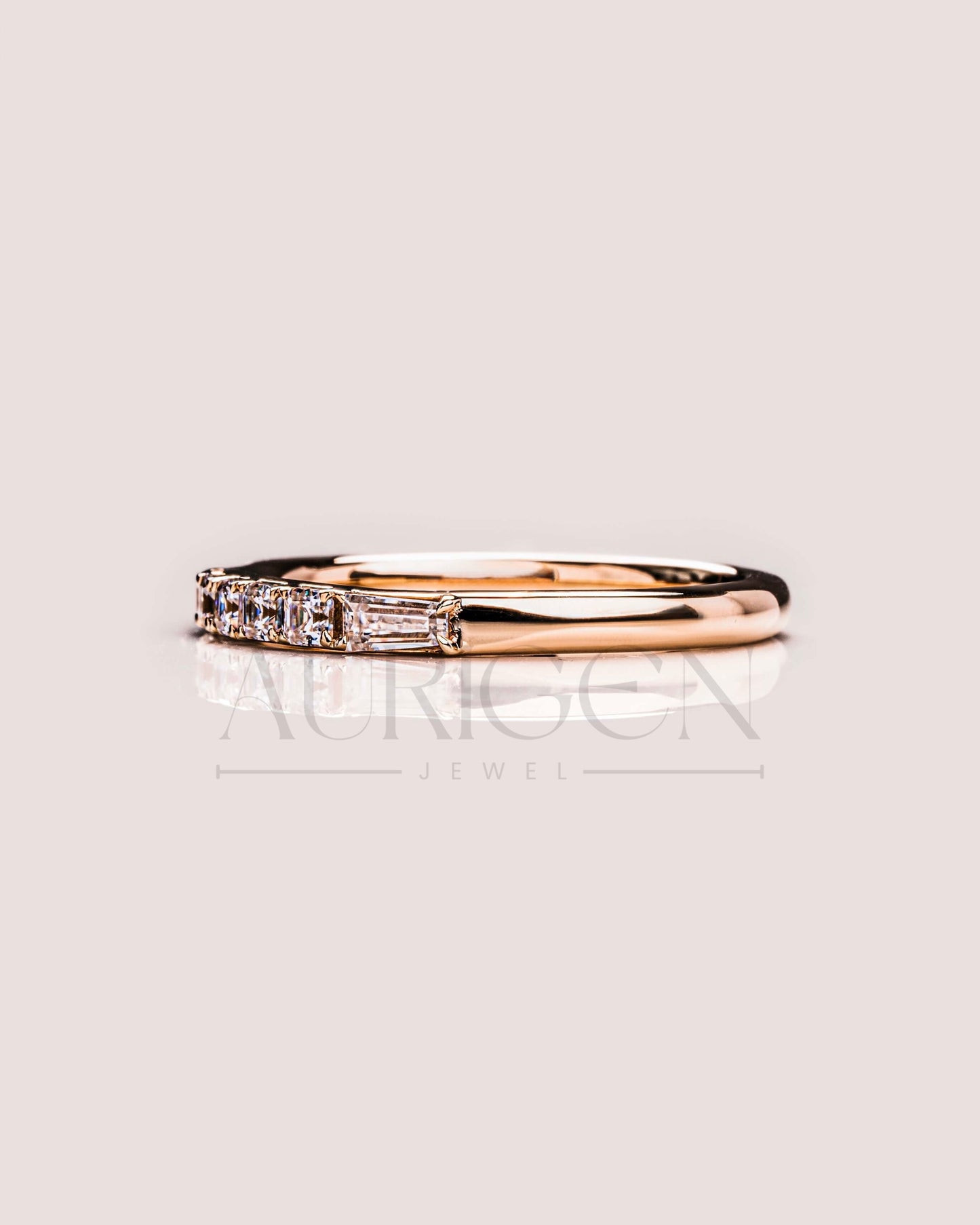 Fancy Asscher & Baguette Moissanite & Leb Diamond Band - 14k Rose Gold