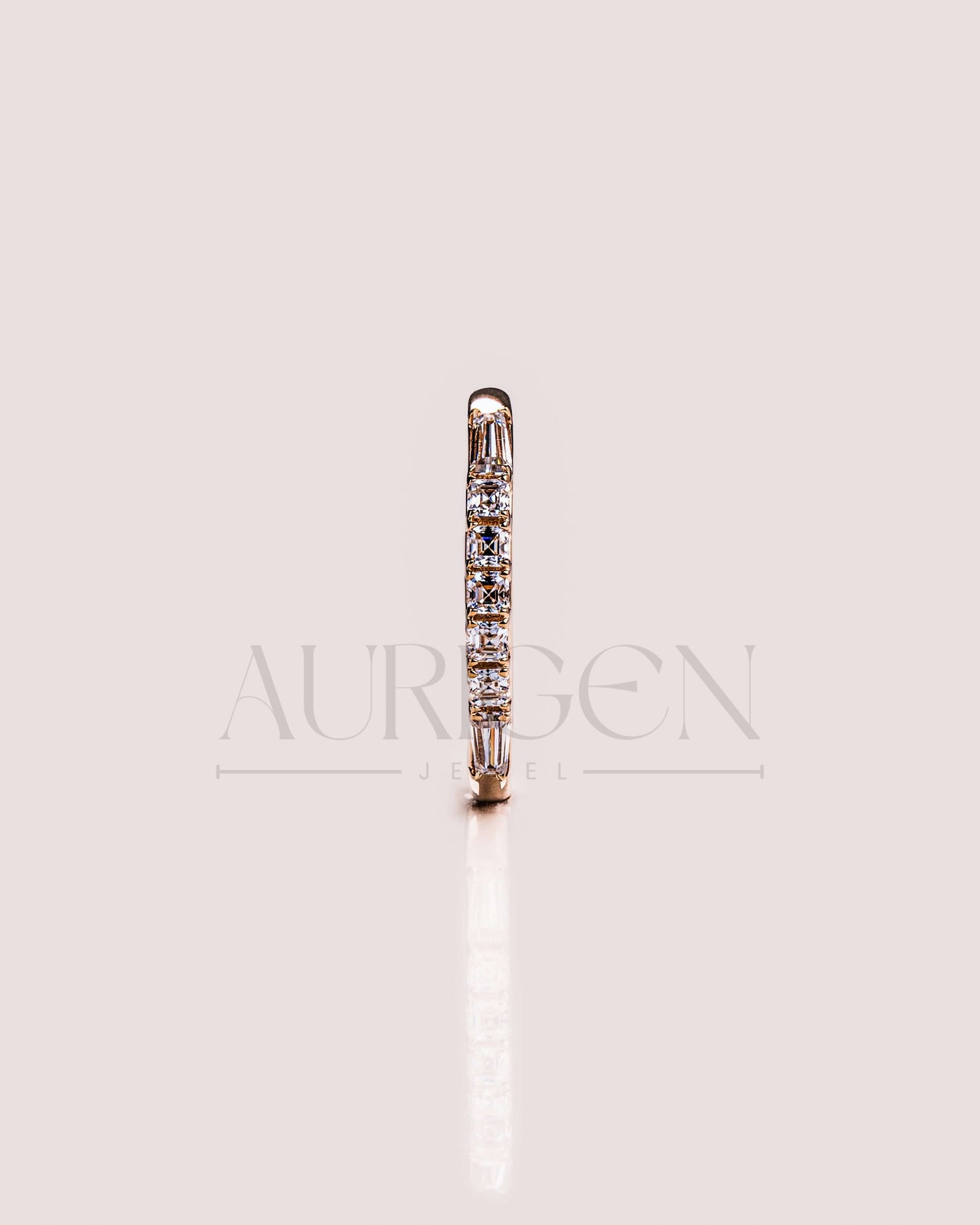Fancy Asscher & Baguette Moissanite & Leb Diamond Band - 14k Rose Gold