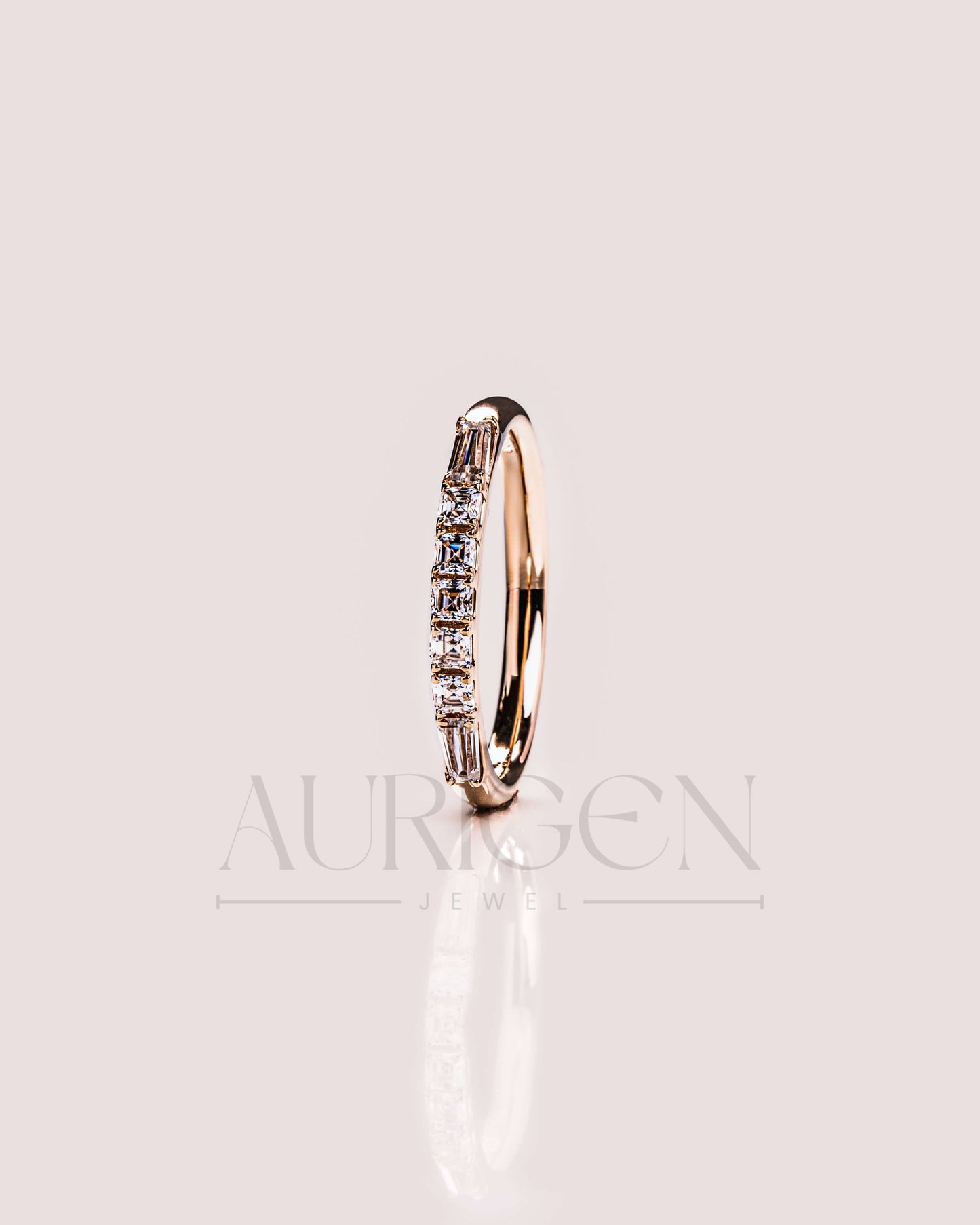 Fancy Asscher & Baguette Moissanite & Leb Diamond Band - 14k Rose Gold