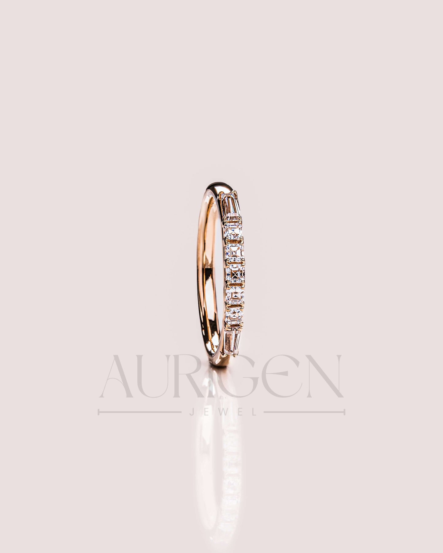 Fancy Asscher & Baguette Moissanite & Leb Diamond Band - 14k Rose Gold