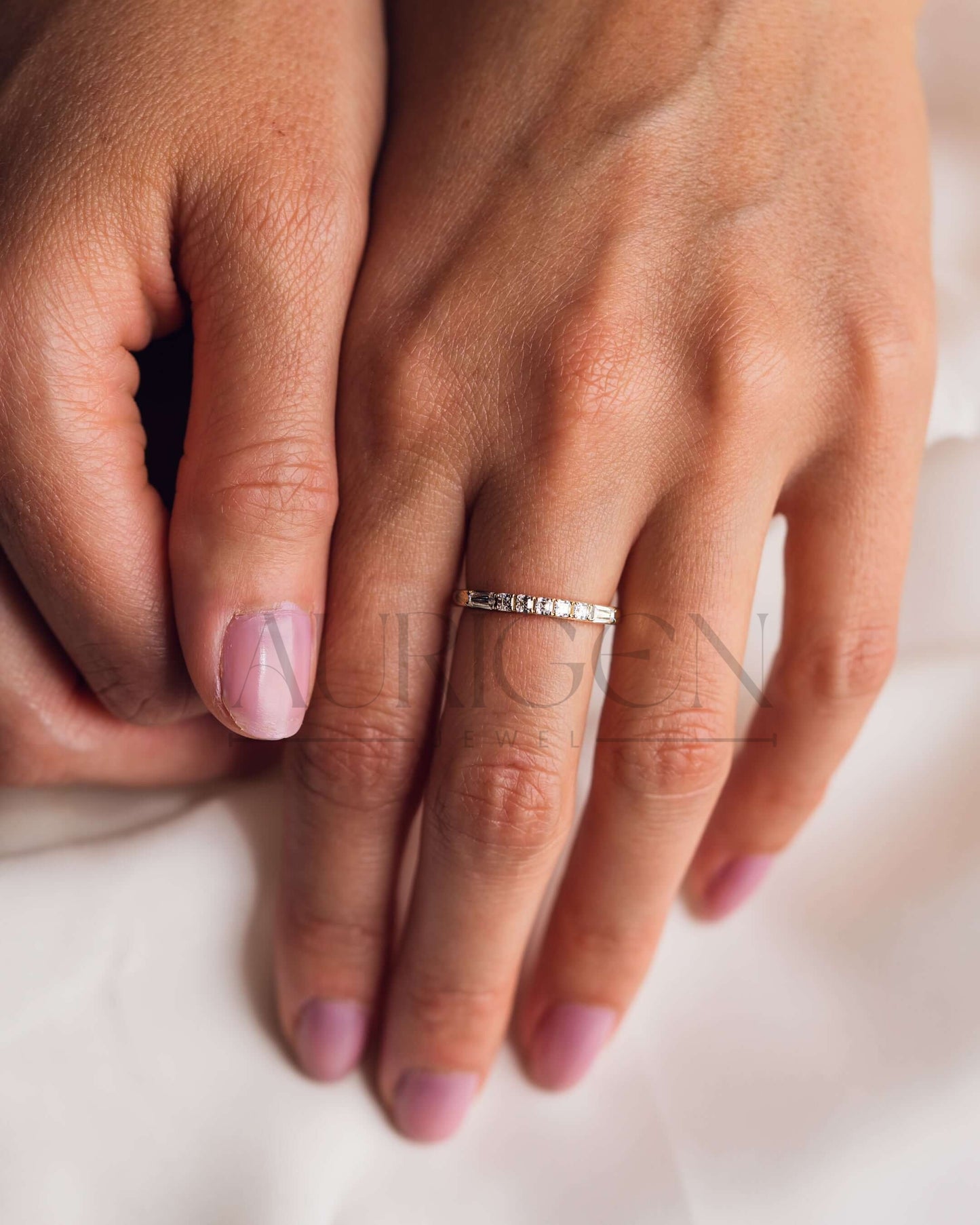 Fancy Asscher & Baguette Moissanite & Leb Diamond Band - 14k Rose Gold