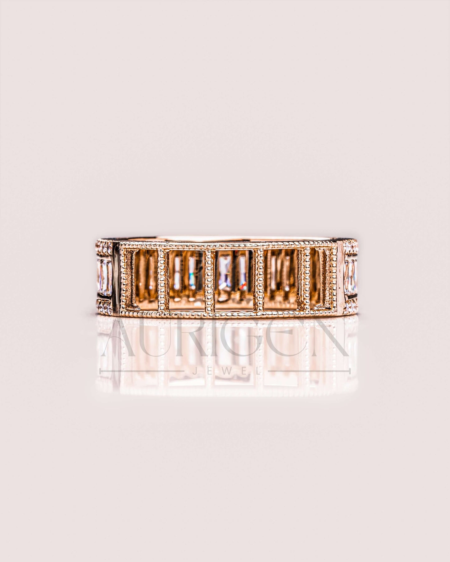 14K Yellow Gold Baguette & Round Cut Moissanite and Lab Grown Diamond Band