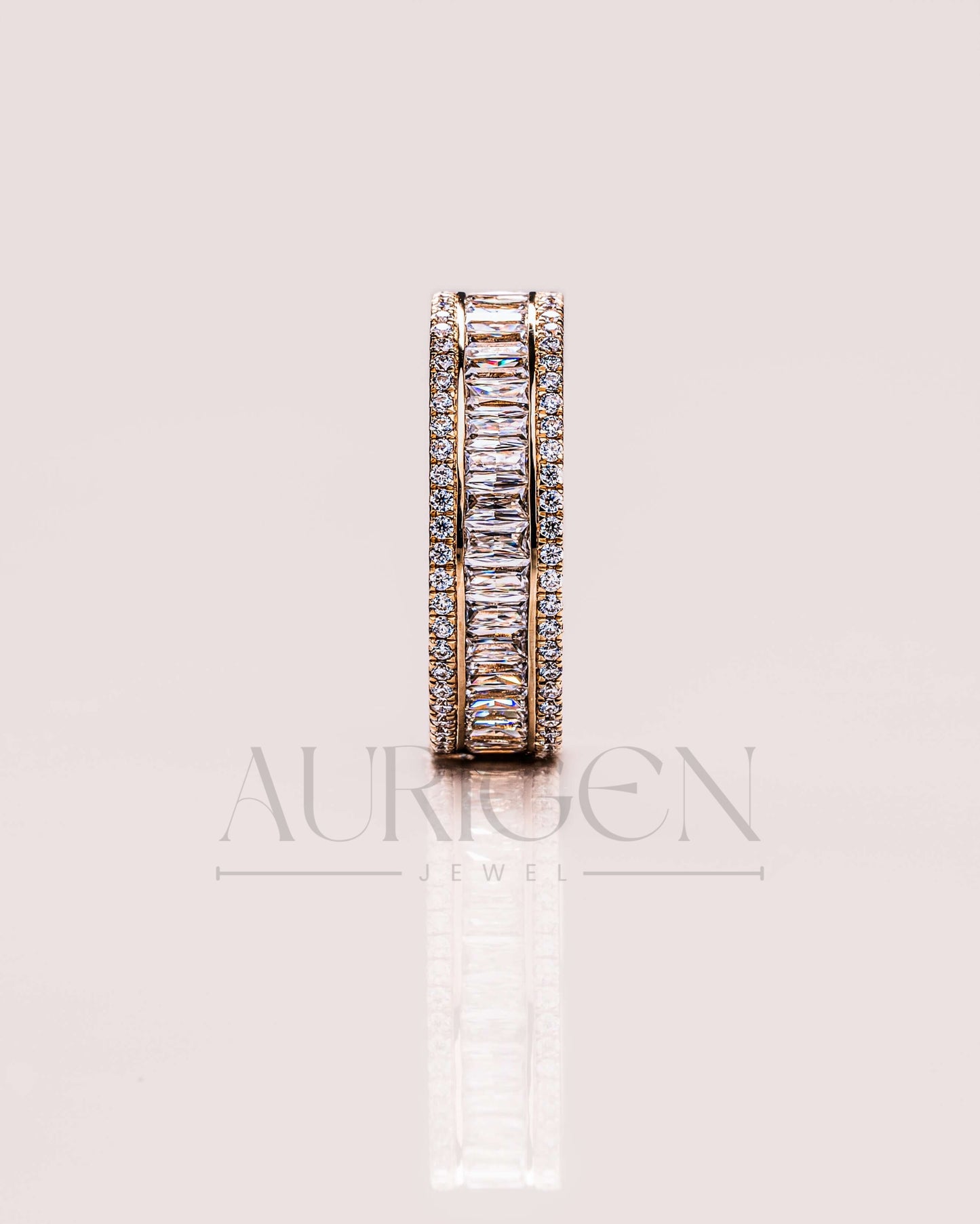 14K Yellow Gold Baguette & Round Cut Moissanite and Lab Grown Diamond Band