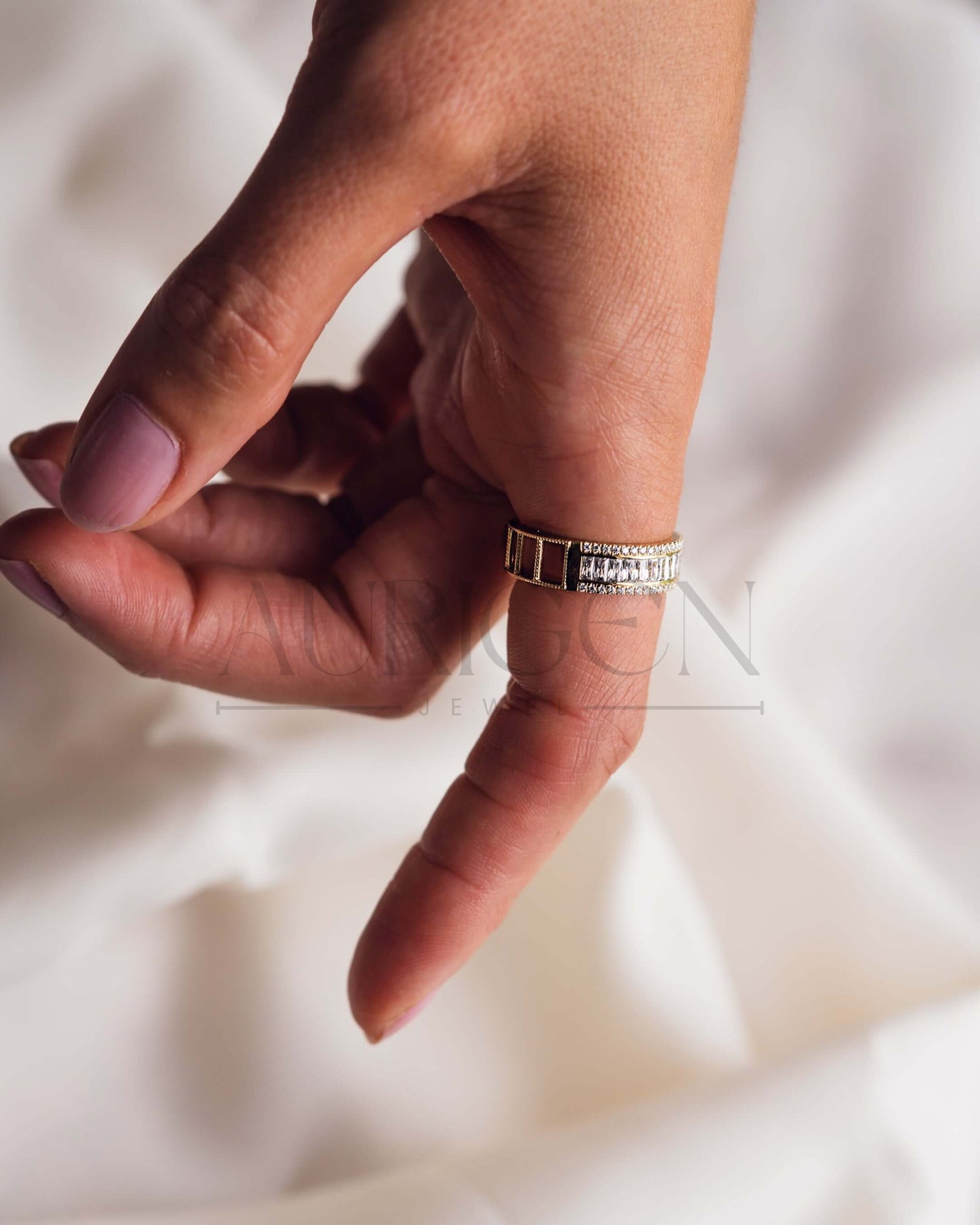 14K Yellow Gold Baguette & Round Cut Moissanite and Lab Grown Diamond Band