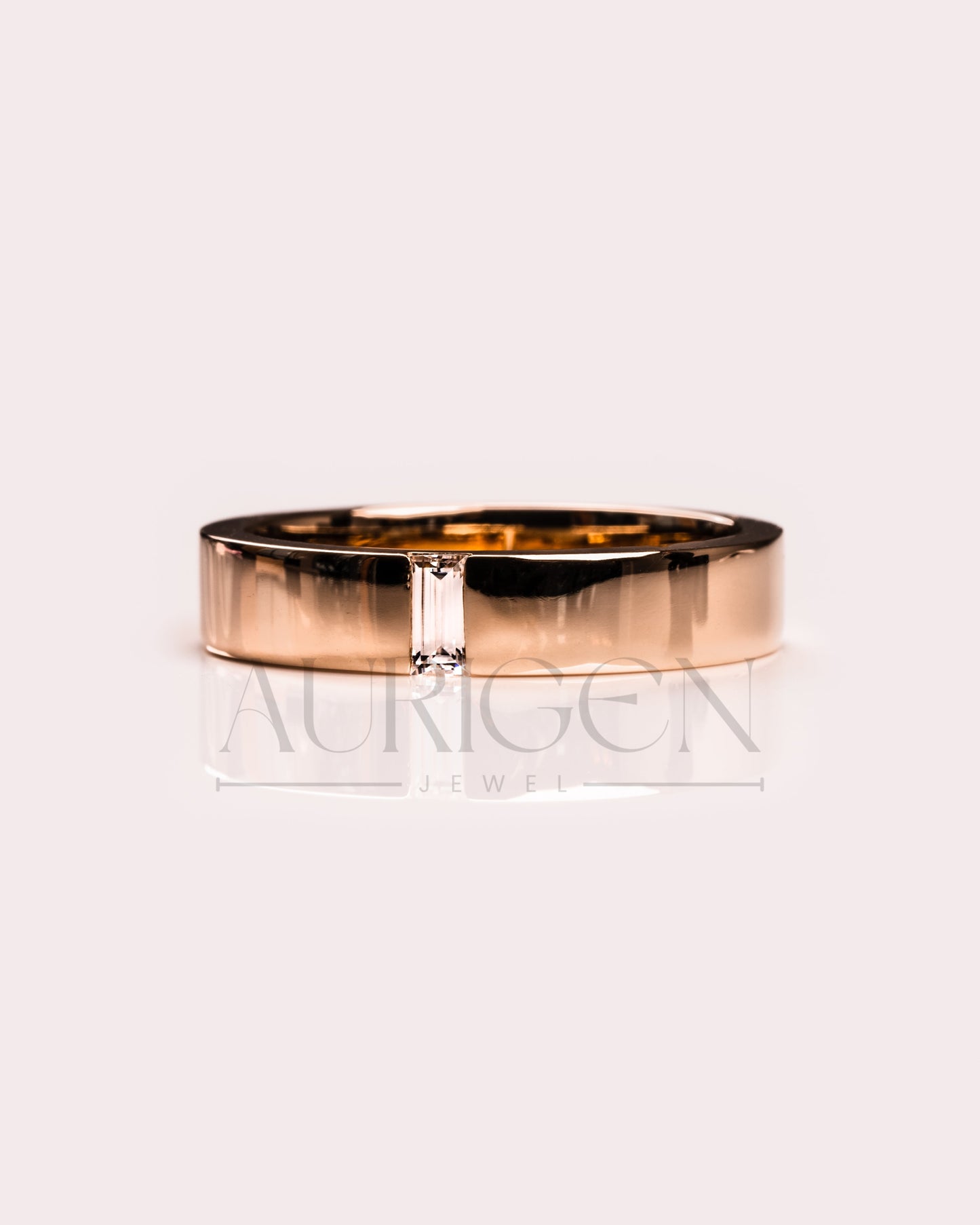 Solitaire Baguette Cut Moissanite and Lab Grown Diamond Band in 14K Rose Gold