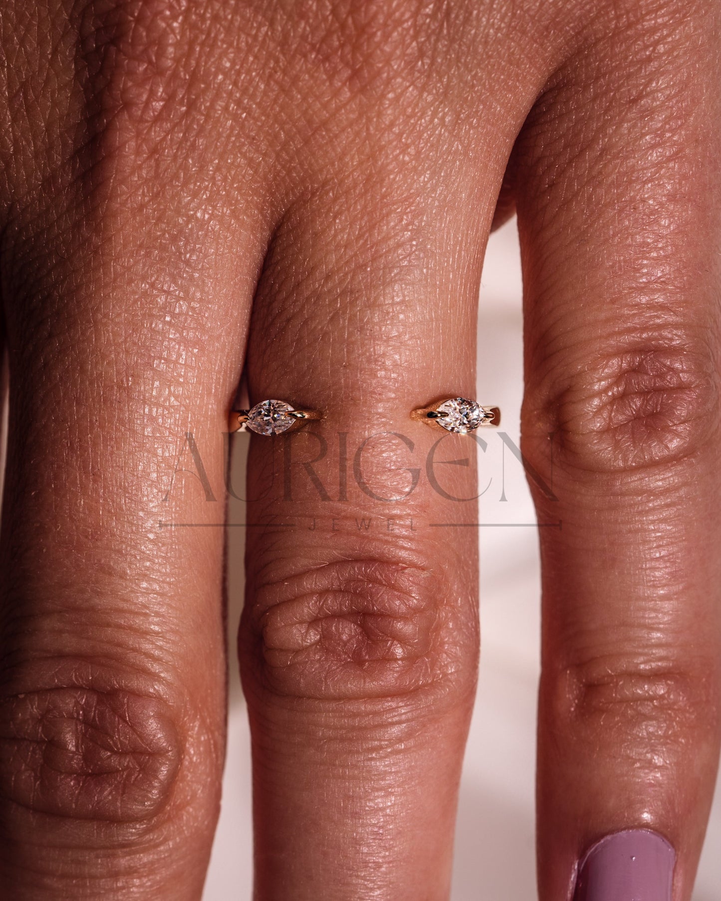 Fine Jewelry-Marquise Cut Moissanite and Lab Grown Diamond Toi Et Moi Band