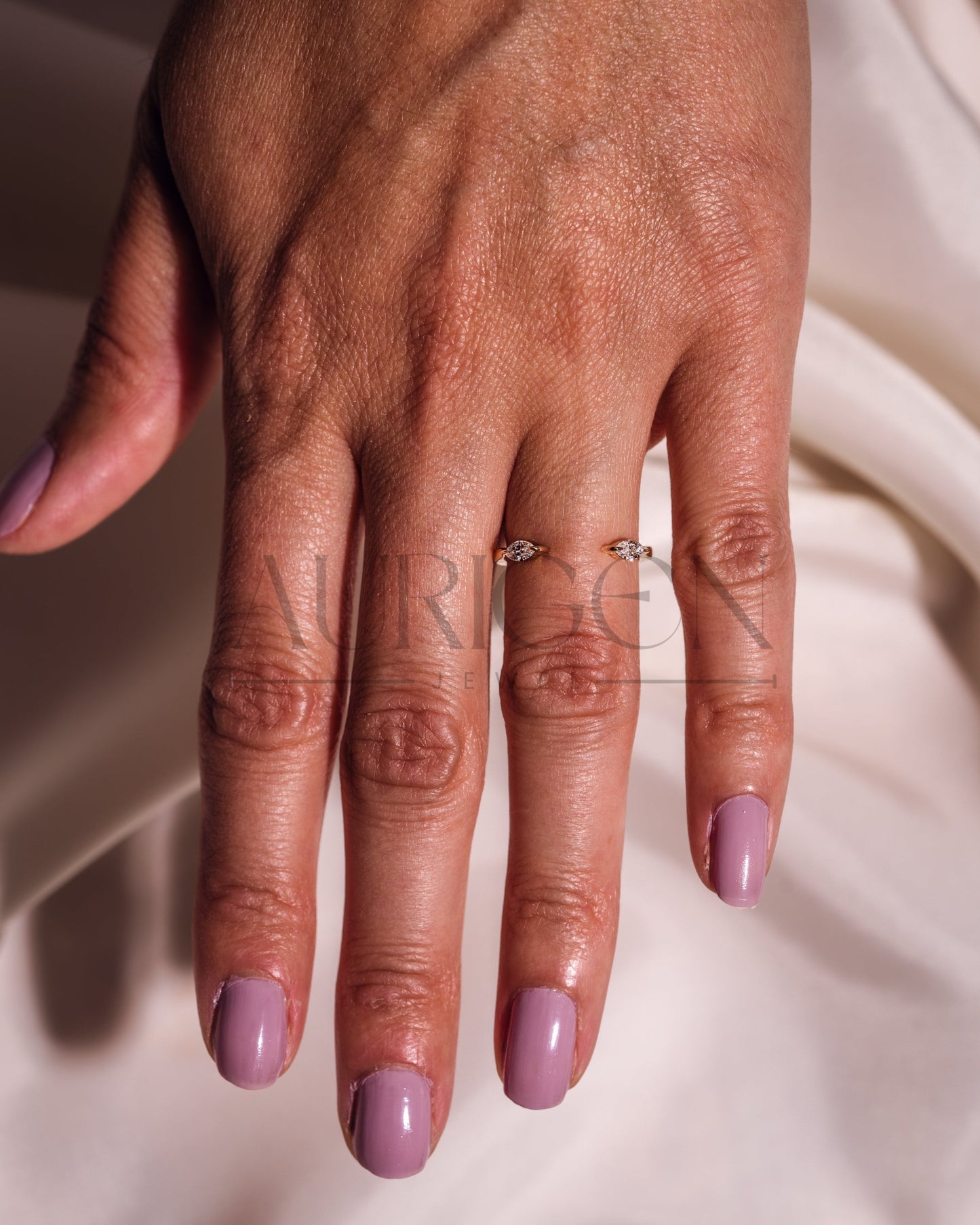 Fine Jewelry-Marquise Cut Moissanite and Lab Grown Diamond Toi Et Moi Band