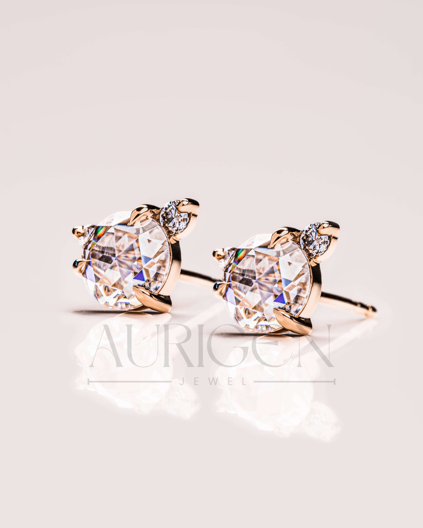Elegant Round Rose Cut Cluster Earrings in 14k Yellow Gold