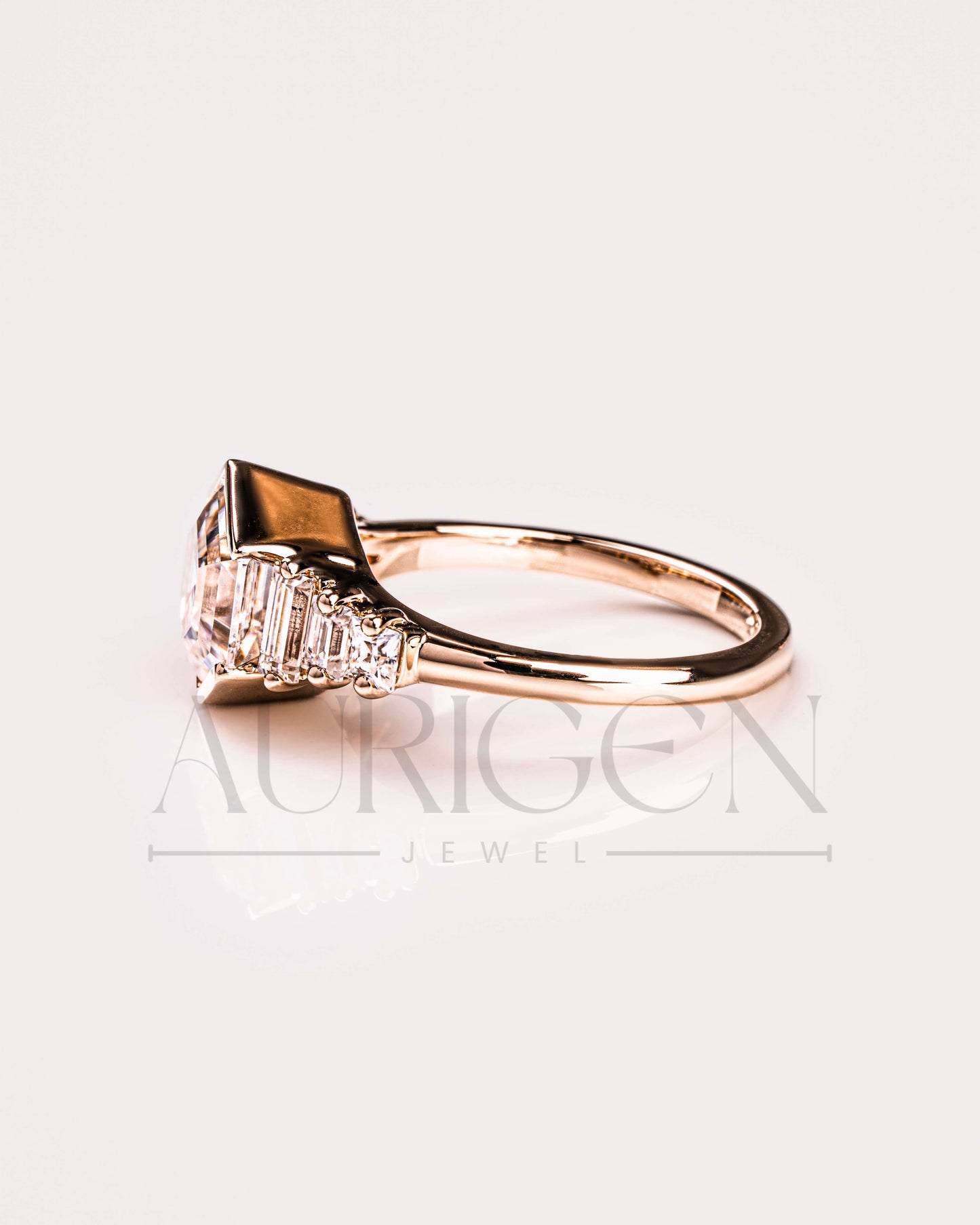 Moissanite and Lab Grown Diamond Hexagon Cut 14K Solid Gold Seven Stone Ring