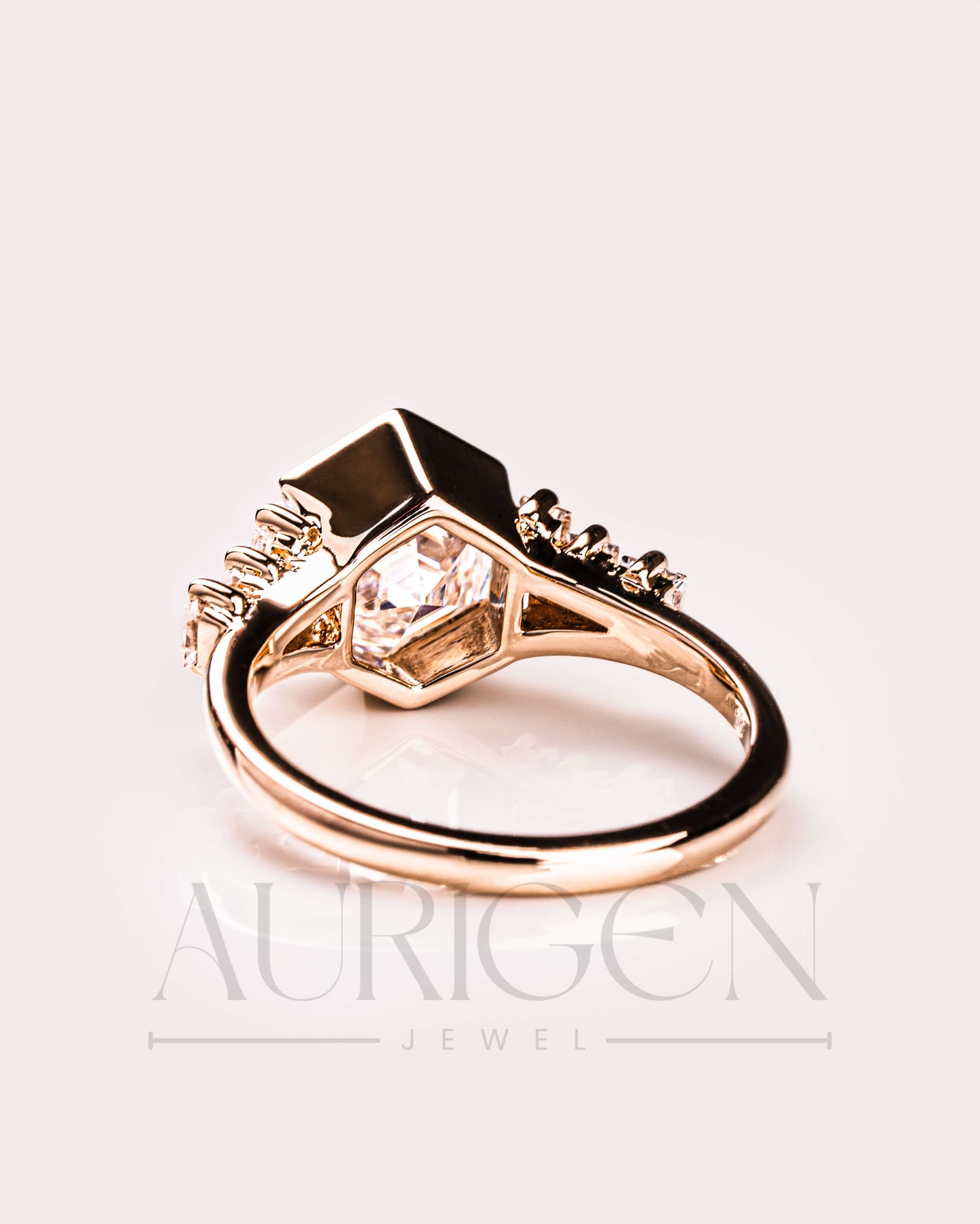 Moissanite and Lab Grown Diamond Hexagon Cut 14K Solid Gold Seven Stone Ring