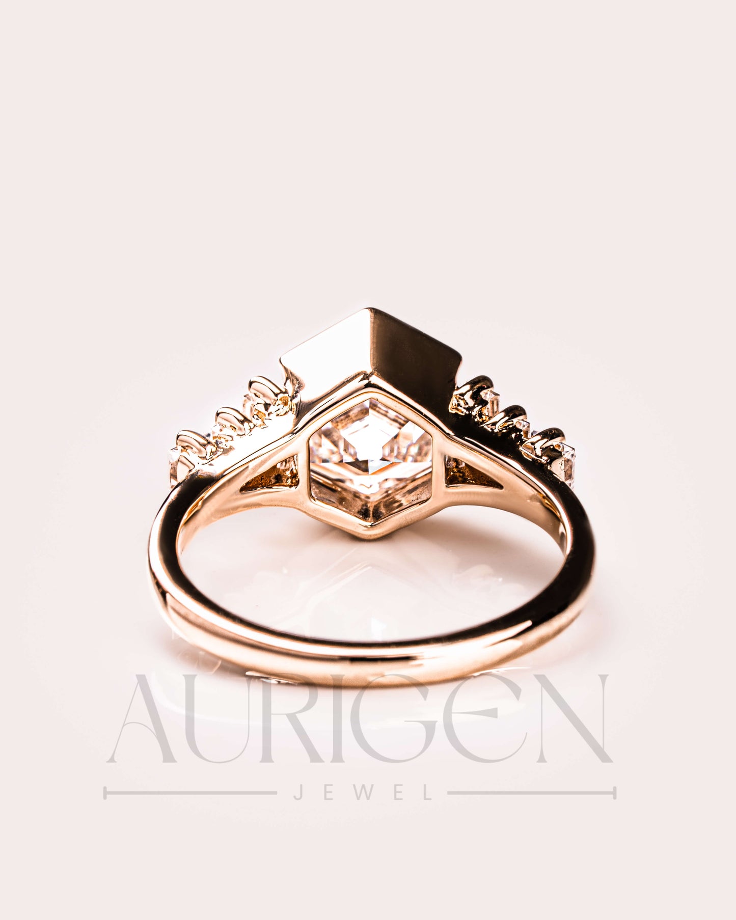Moissanite and Lab Grown Diamond Hexagon Cut 14K Solid Gold Seven Stone Ring