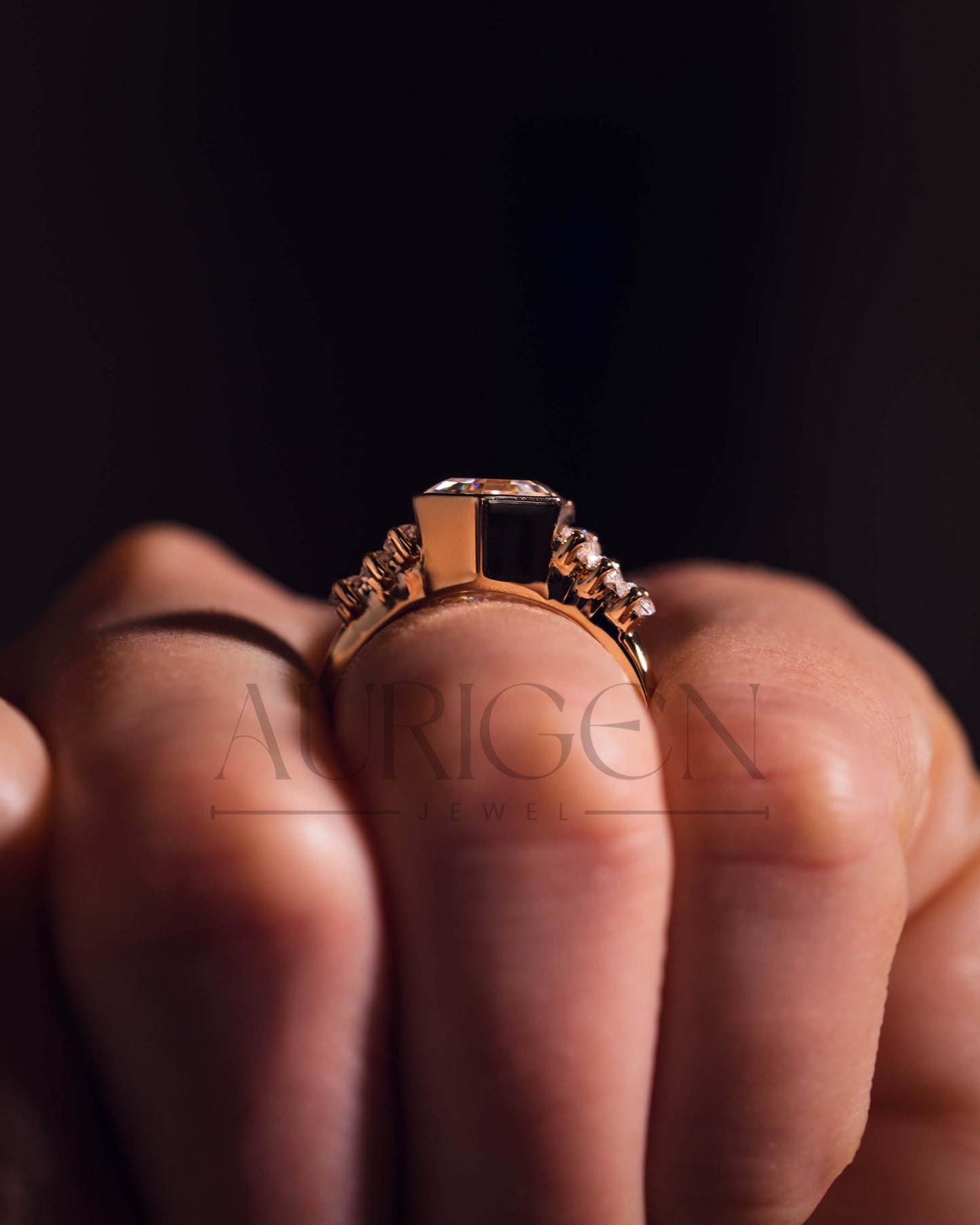 Moissanite and Lab Grown Diamond Hexagon Cut 14K Solid Gold Seven Stone Ring