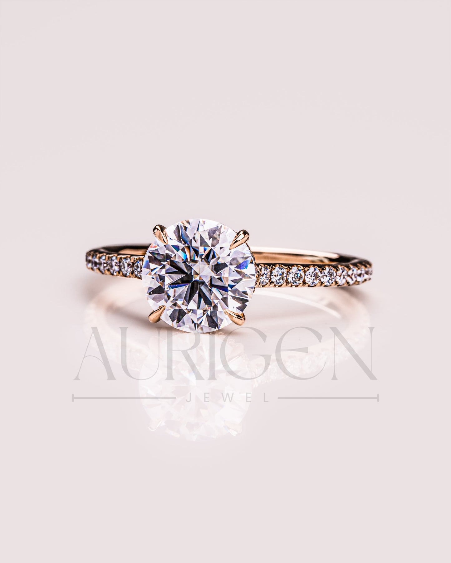Lab Grown and Moissanite Diamond Round Cut Ring – Pave Engagement Ring in Solid Gold