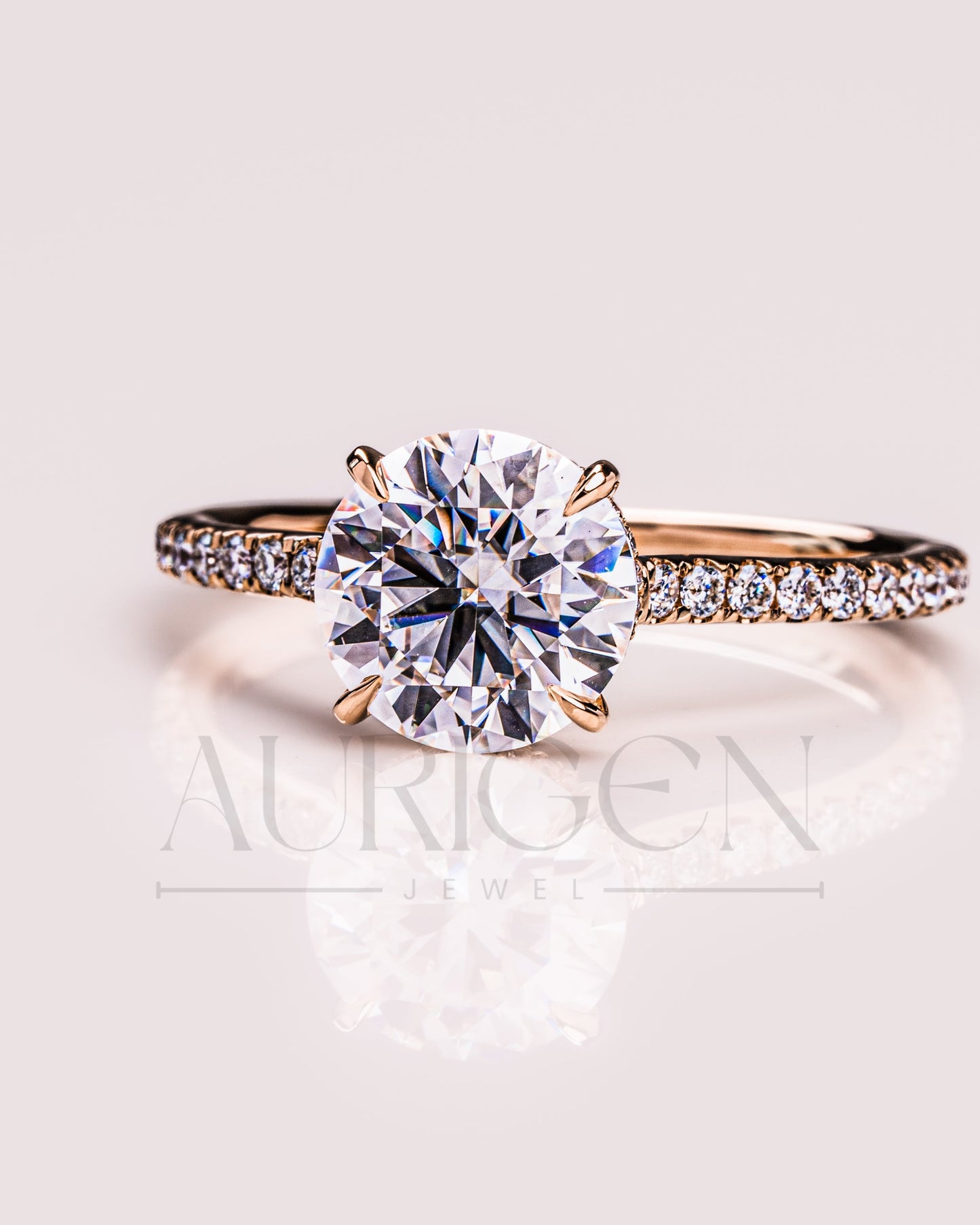 Lab Grown and Moissanite Diamond Round Cut Ring – Pave Engagement Ring in Solid Gold