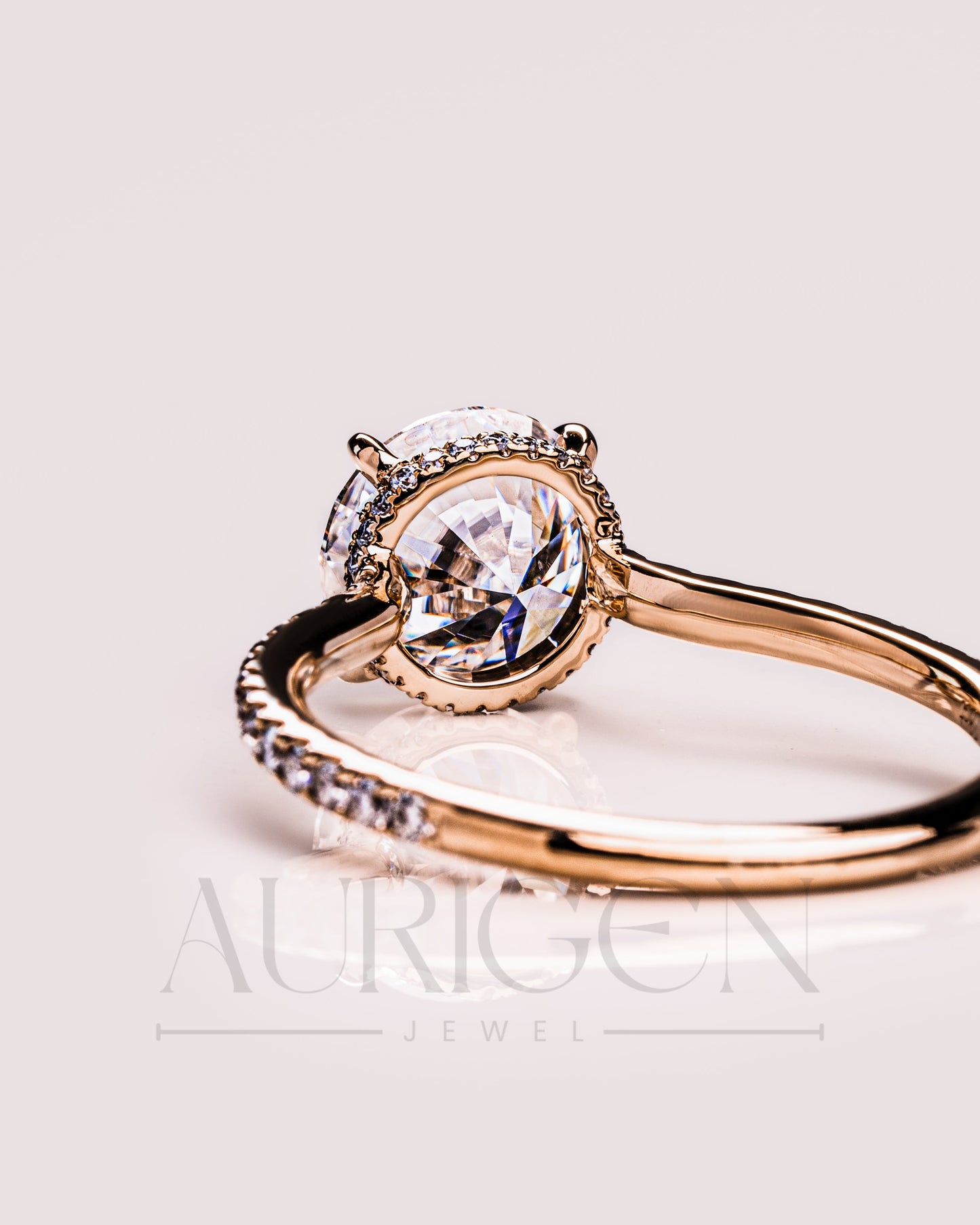 Lab Grown and Moissanite Diamond Round Cut Ring – Pave Engagement Ring in Solid Gold