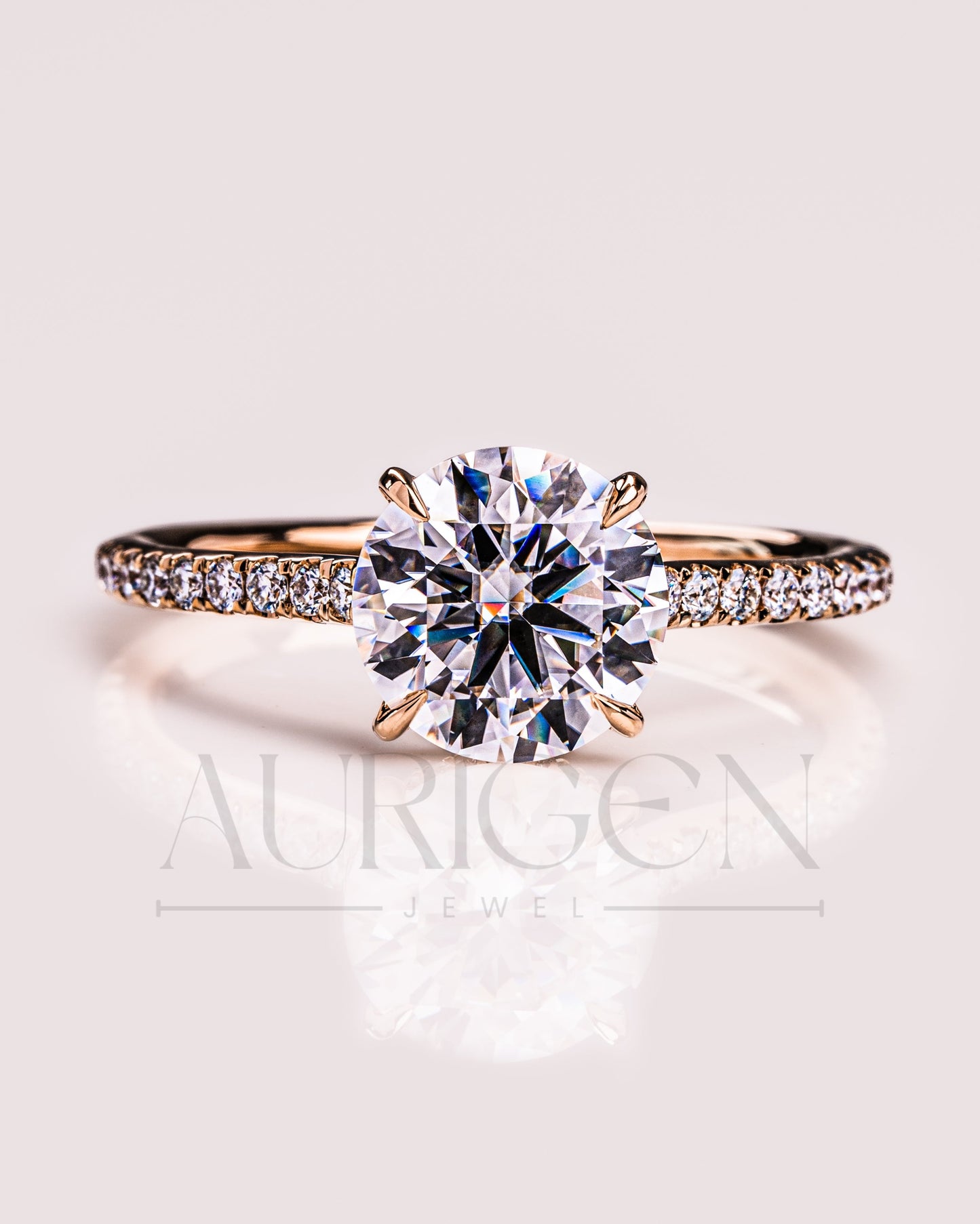 Lab Grown and Moissanite Diamond Round Cut Ring – Pave Engagement Ring in Solid Gold