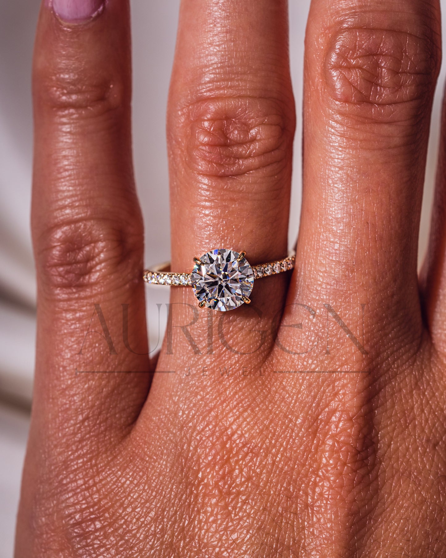 Lab Grown and Moissanite Diamond Round Cut Ring – Pave Engagement Ring in Solid Gold