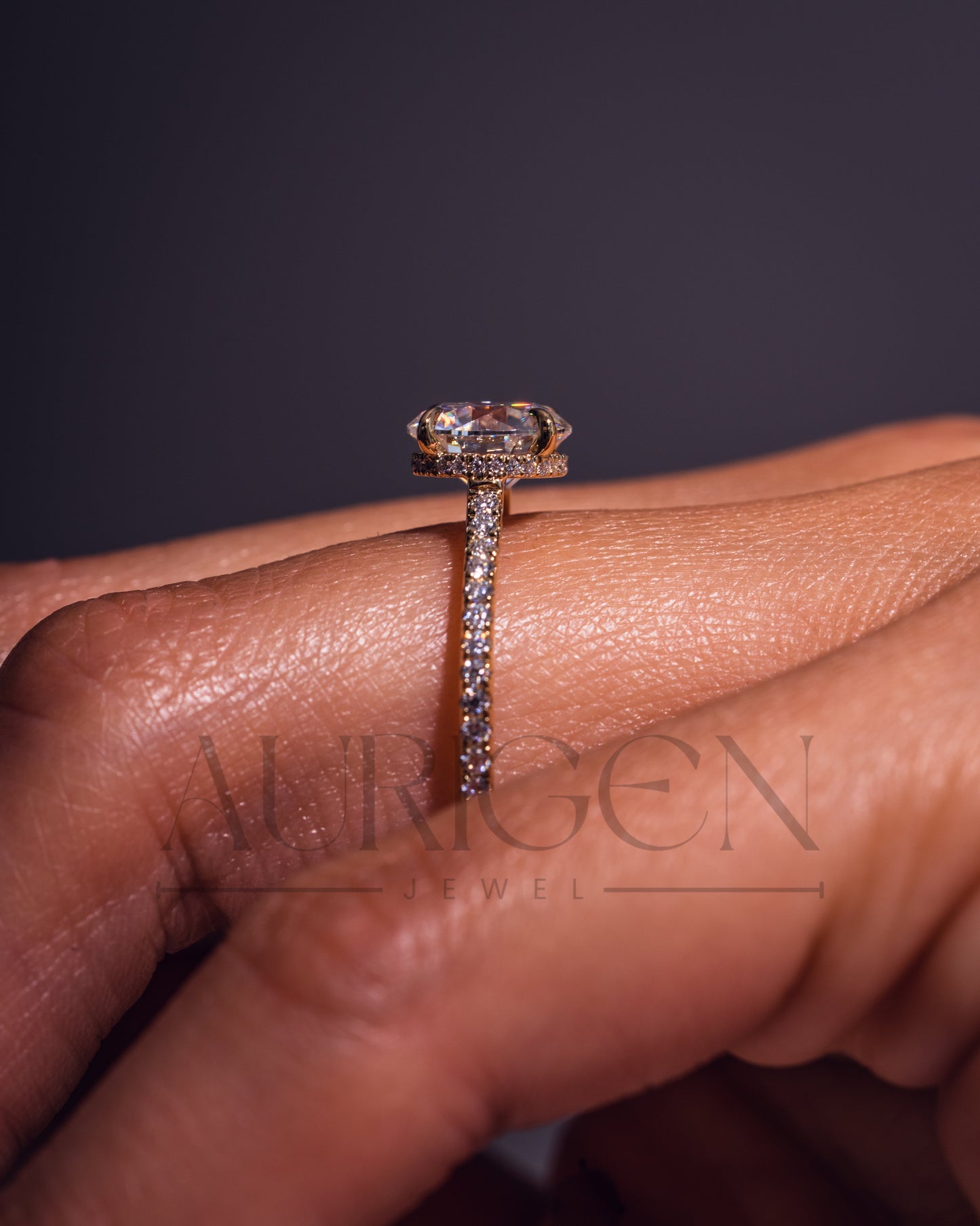 Lab Grown and Moissanite Diamond Round Cut Ring – Pave Engagement Ring in Solid Gold
