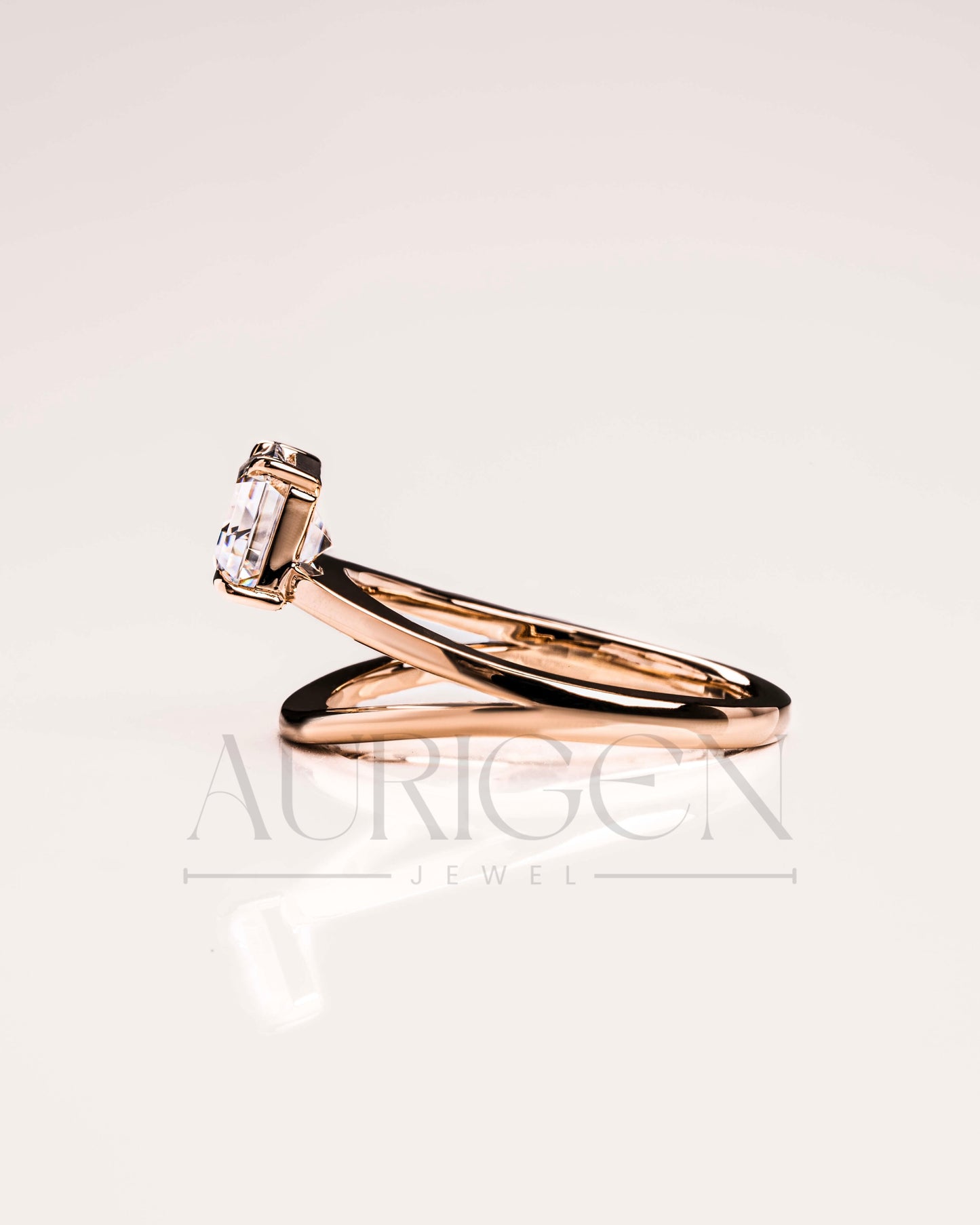 East-West Emerald Cut Solitaire Ring in Solid Gold Ring-Moissanite and Lab Grown Diamond