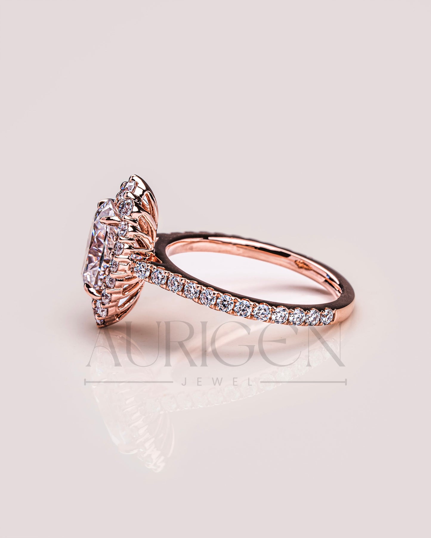 Glamorous Oval Cut Moissanite and Lab Grown Diamond Ring – Halo and Pave Setting