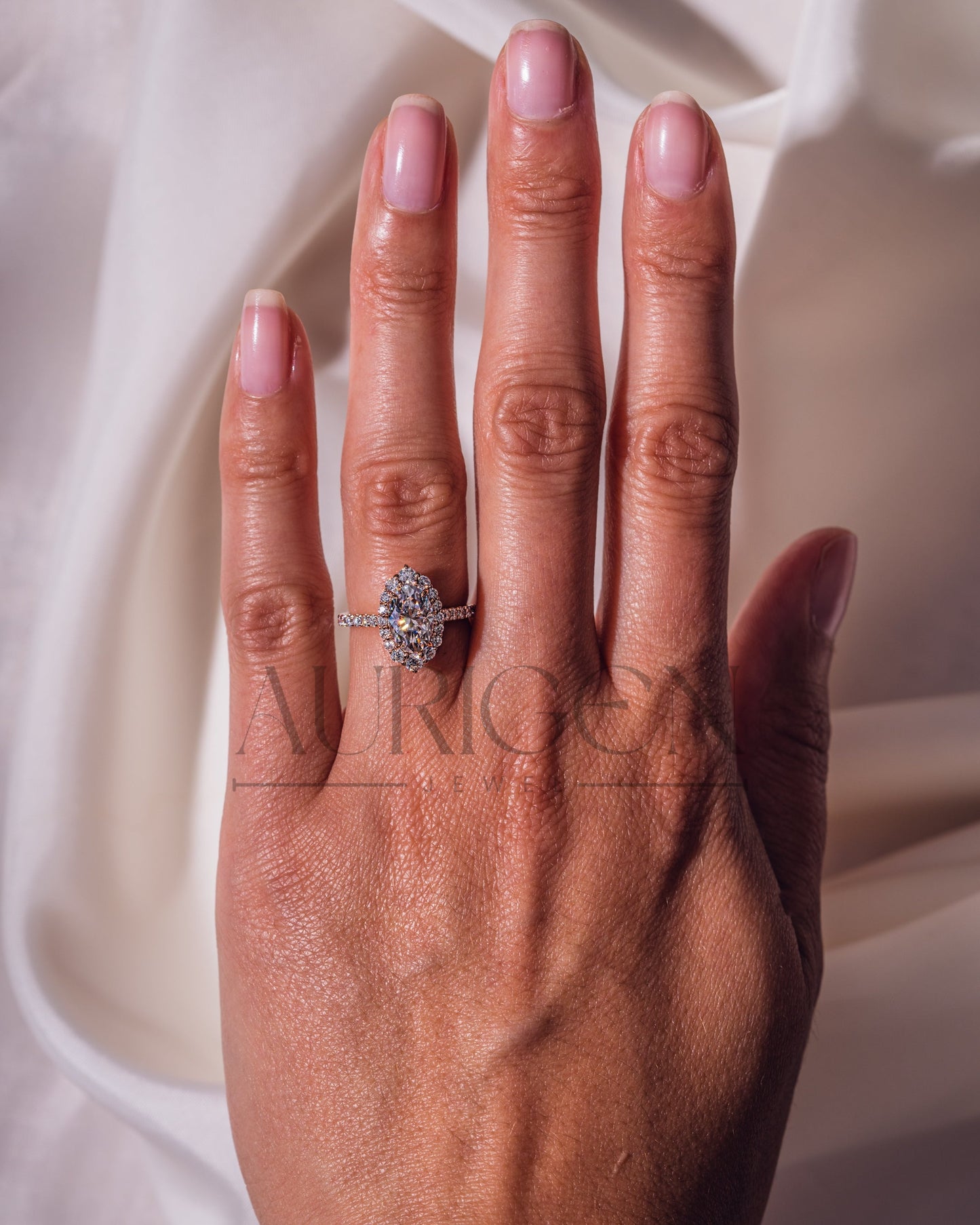 Glamorous Oval Cut Moissanite and Lab Grown Diamond Ring – Halo and Pave Setting