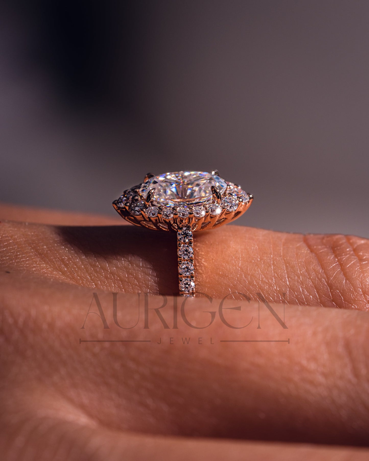 Glamorous Oval Cut Moissanite and Lab Grown Diamond Ring – Halo and Pave Setting