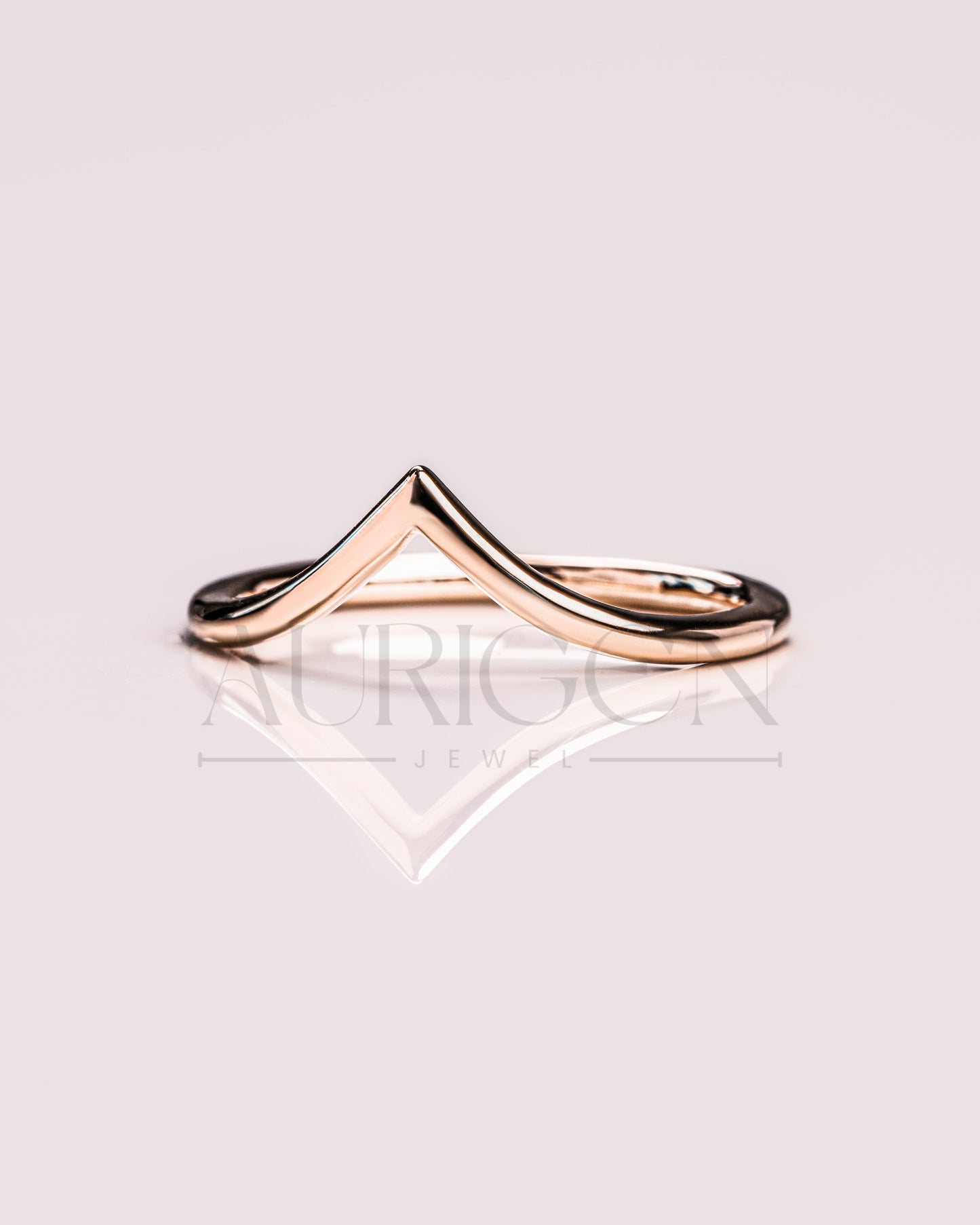 Simple 14K Solid Gold Chevron Engagement Band.