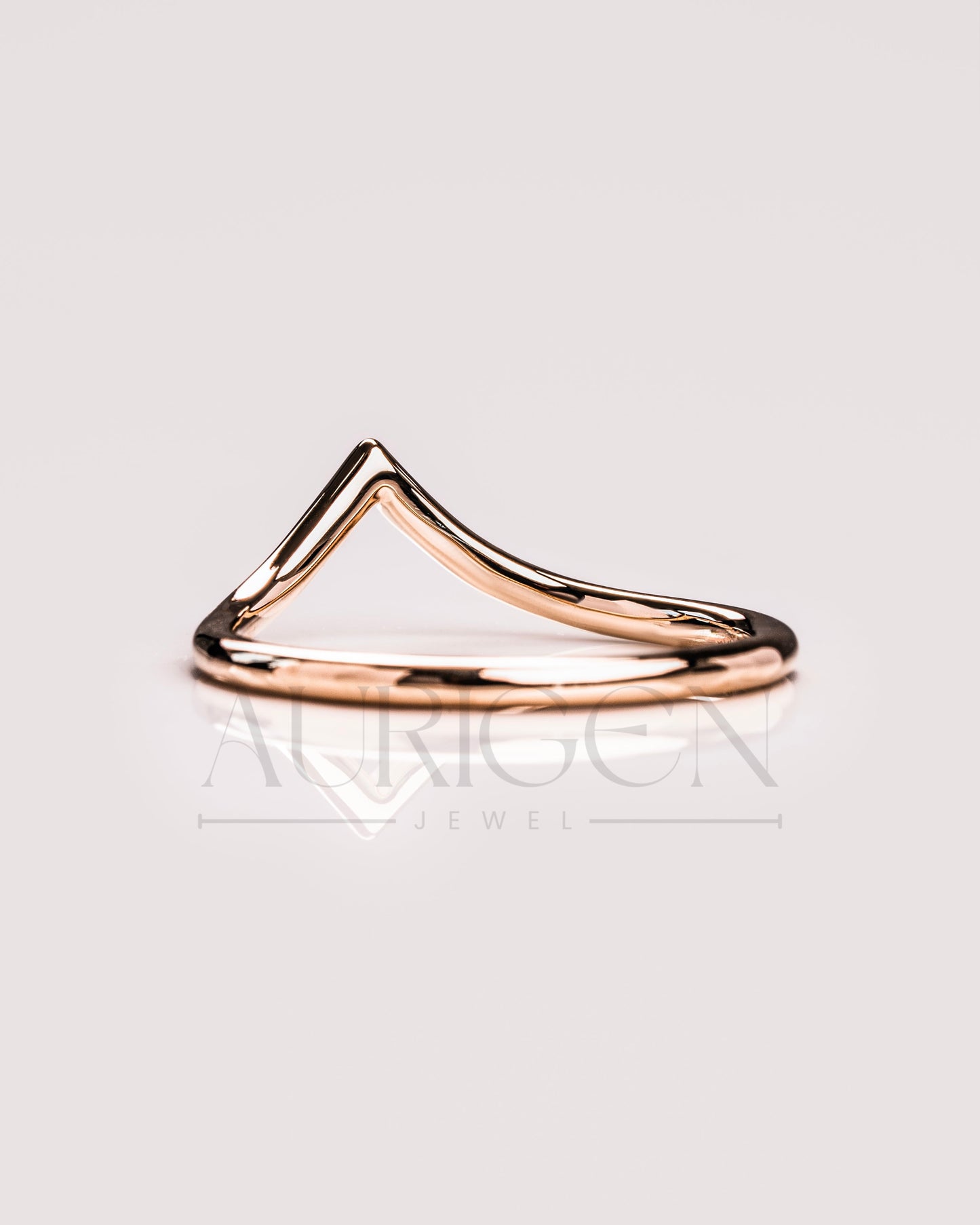 Simple 14K Solid Gold Chevron Engagement Band.