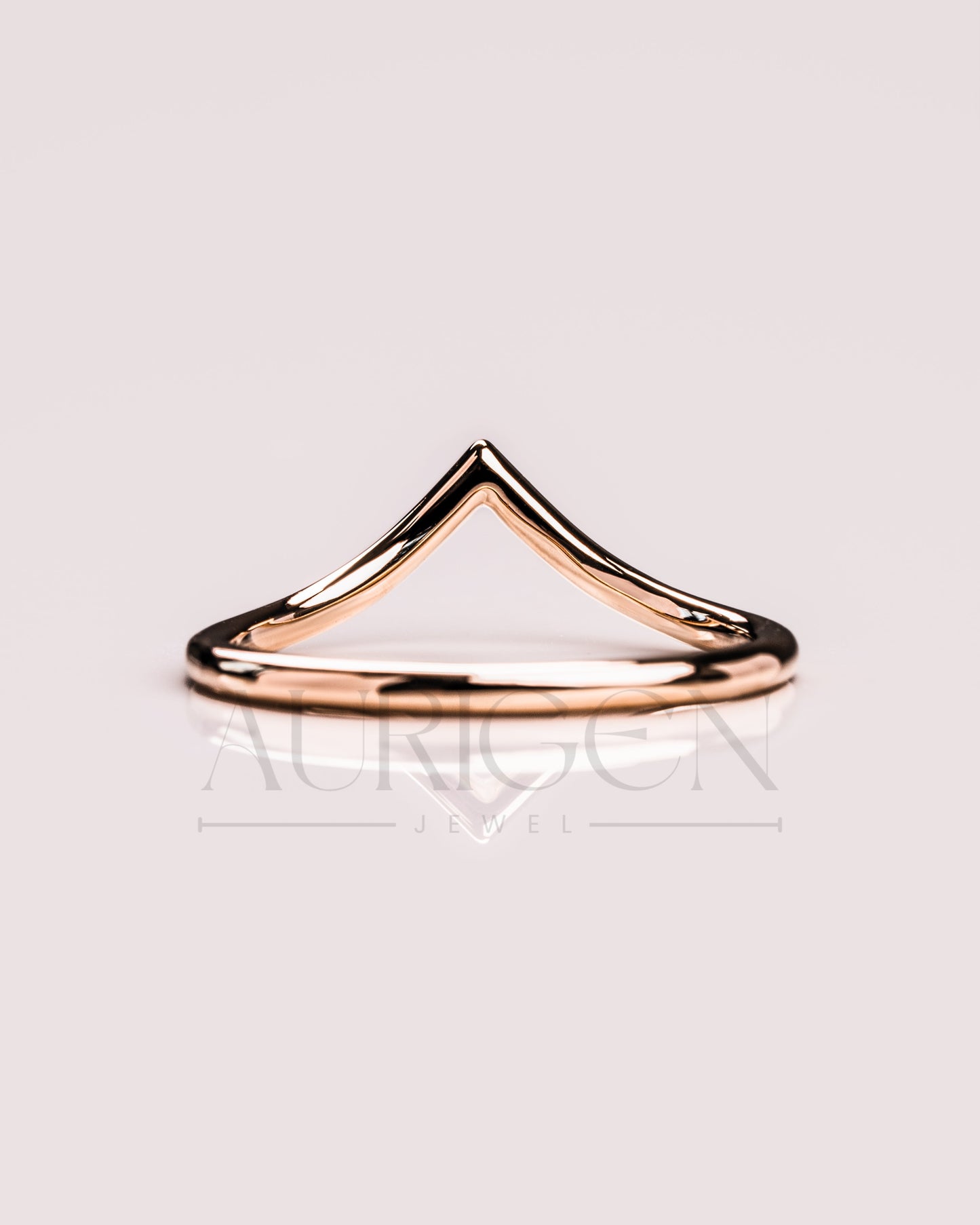 Simple 14K Solid Gold Chevron Engagement Band.