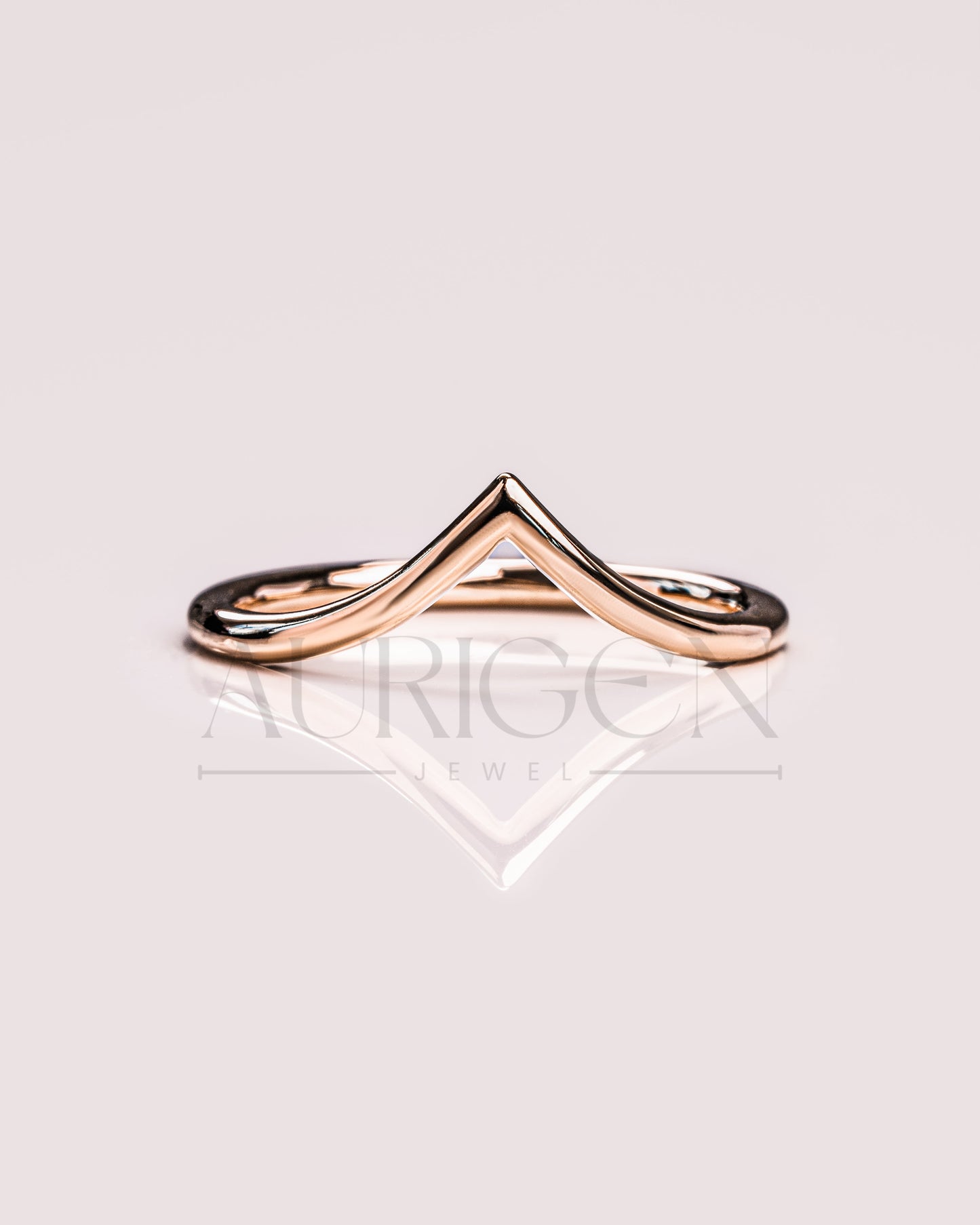 Simple 14K Solid Gold Chevron Engagement Band.