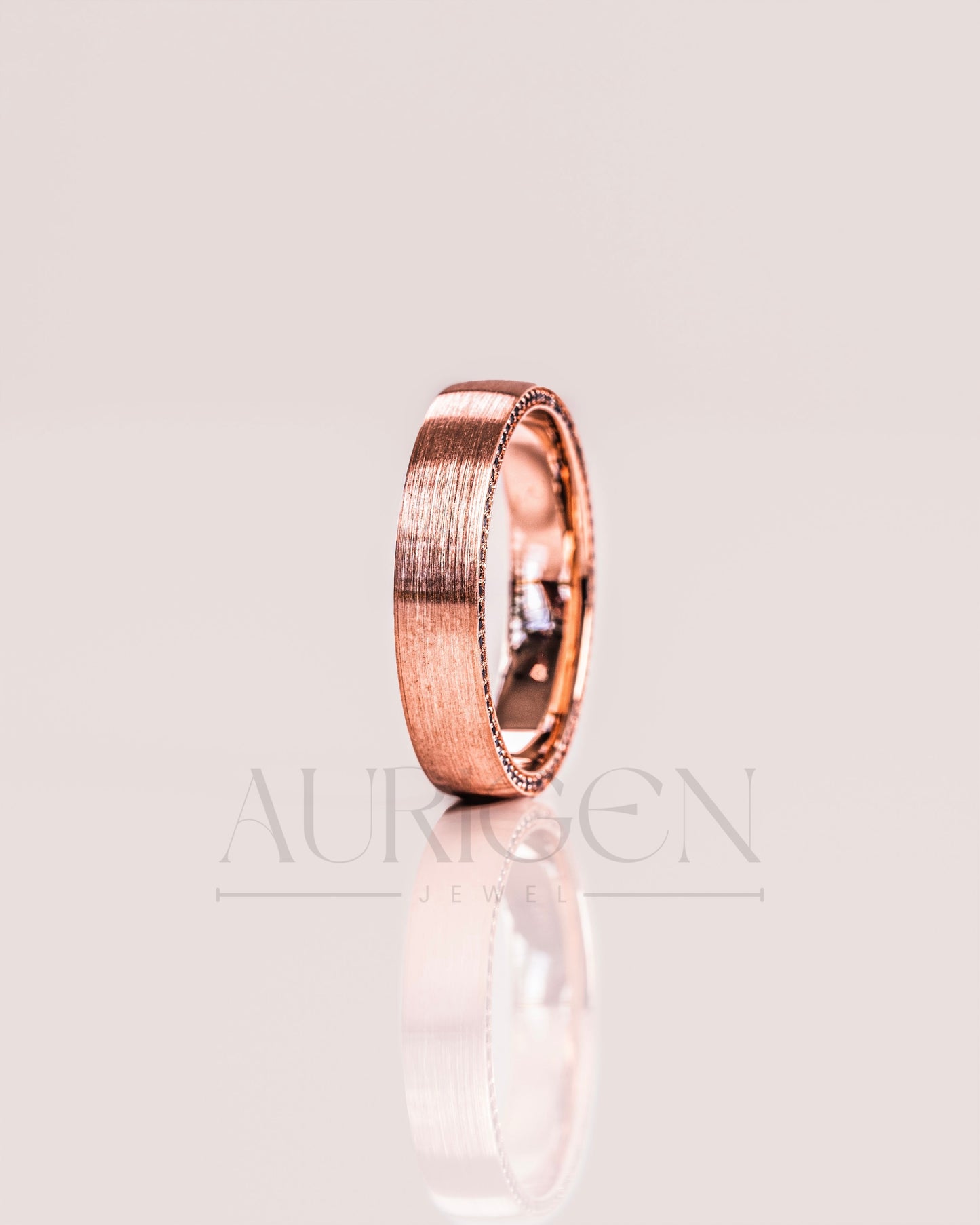 Delicate 14K Rose Gold Engagement Band-Hidden Round Lab Grown & Moissanite Diamond