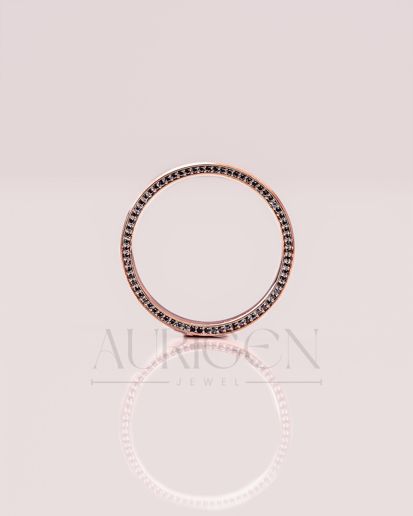 Delicate 14K Rose Gold Engagement Band-Hidden Round Lab Grown & Moissanite Diamond