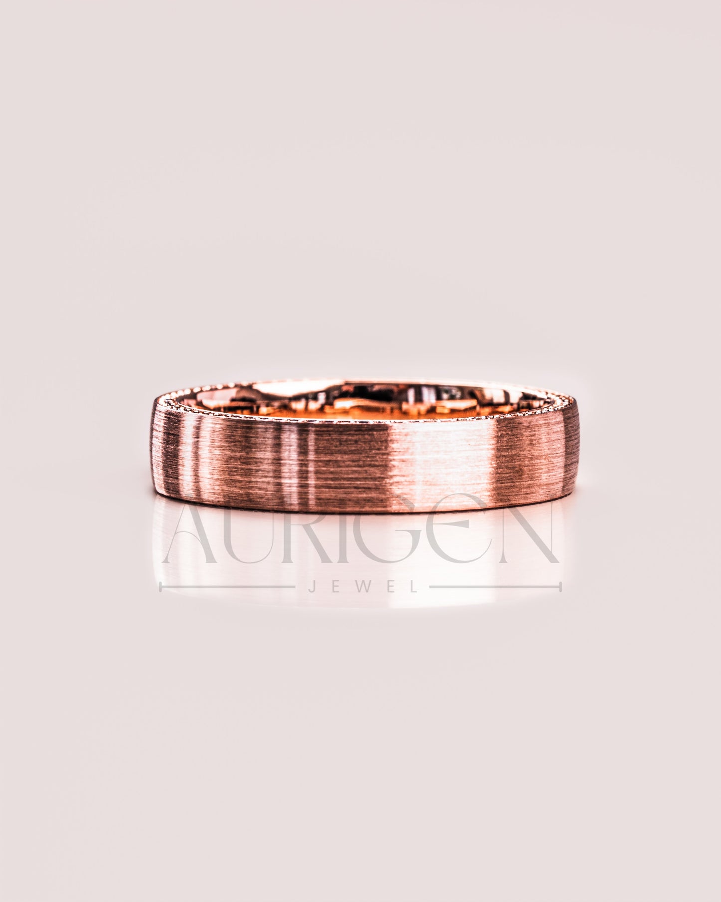 Delicate 14K Rose Gold Engagement Band-Hidden Round Lab Grown & Moissanite Diamond