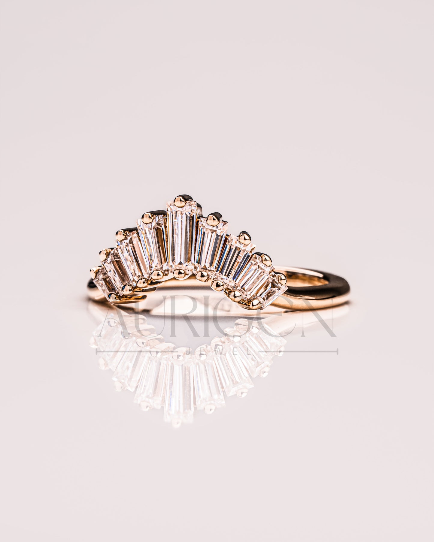 Baguette Cut Curved Designed Band-Lab Grown and Moissanite Diamond