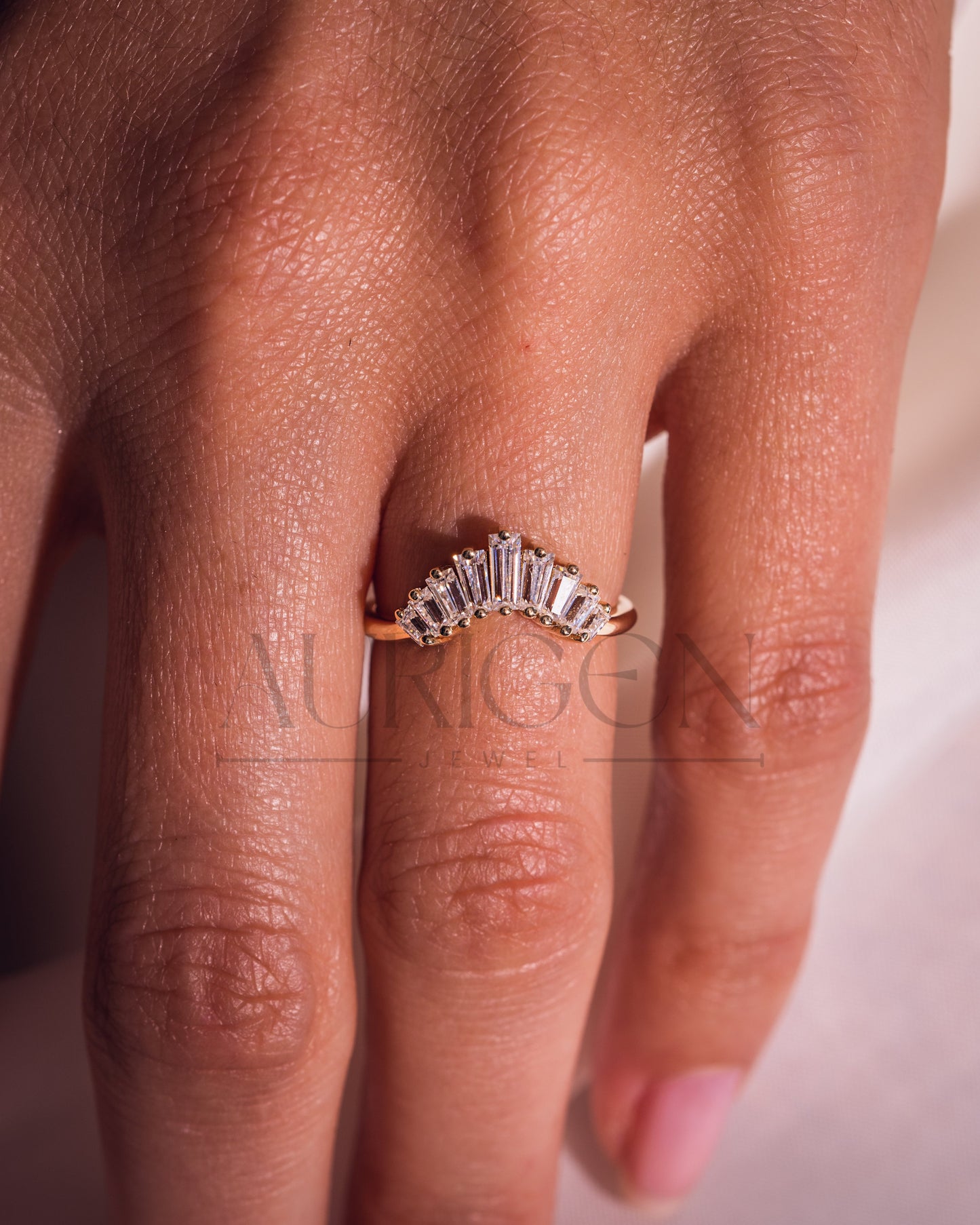 Baguette Cut Curved Designed Band-Lab Grown and Moissanite Diamond