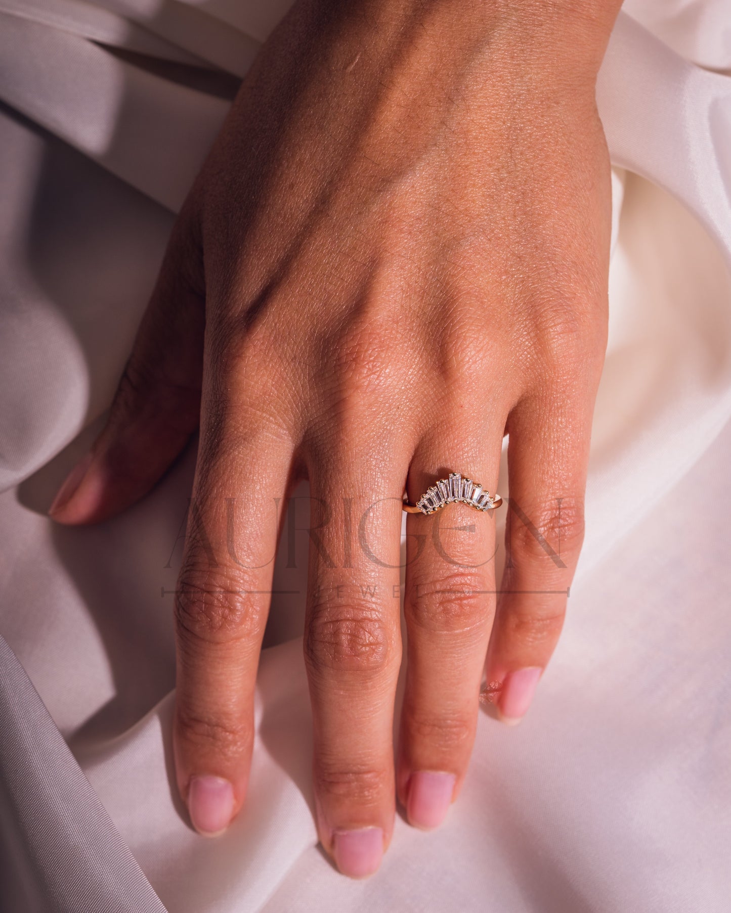 Baguette Cut Curved Designed Band-Lab Grown and Moissanite Diamond
