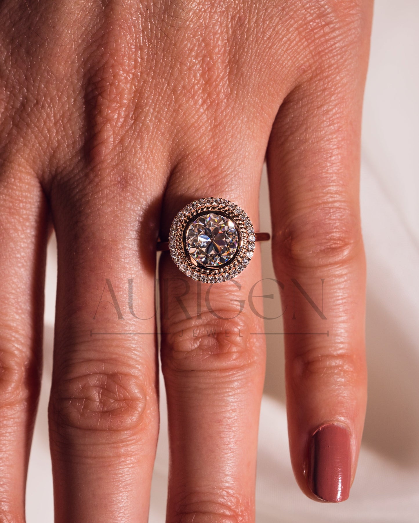 Brilliant Round Cut Moissanite and Lab Grown Diamond Bezel Setting Ring With Halo