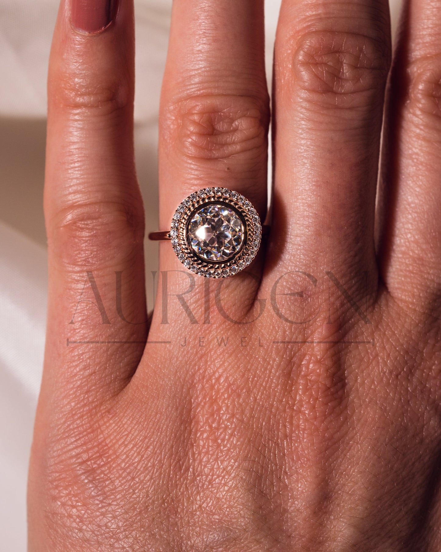 Brilliant Round Cut Moissanite and Lab Grown Diamond Bezel Setting Ring With Halo