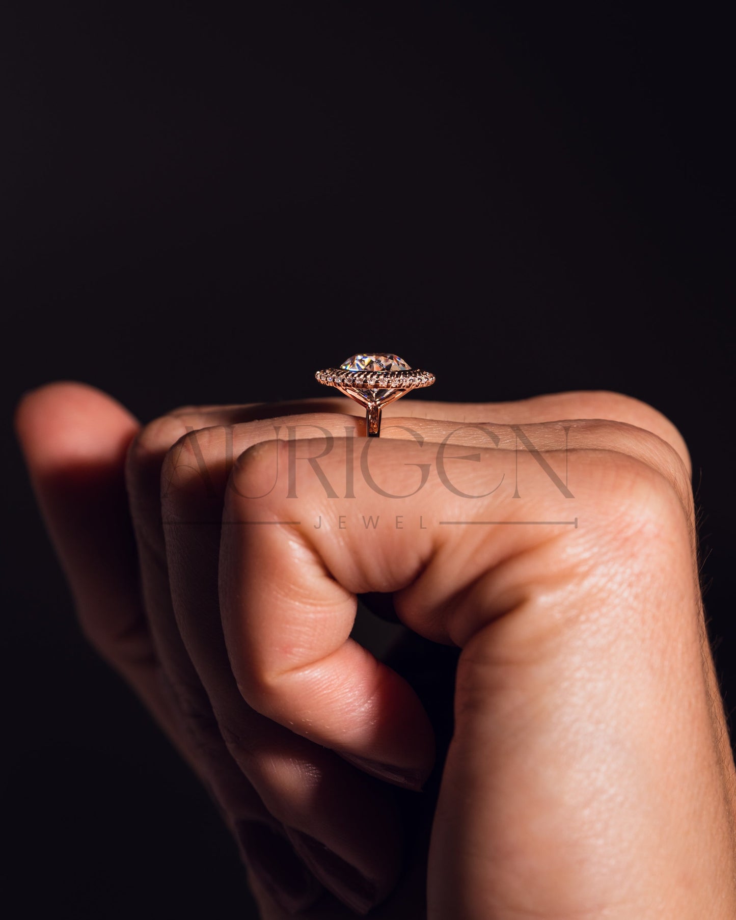 Brilliant Round Cut Moissanite and Lab Grown Diamond Bezel Setting Ring With Halo