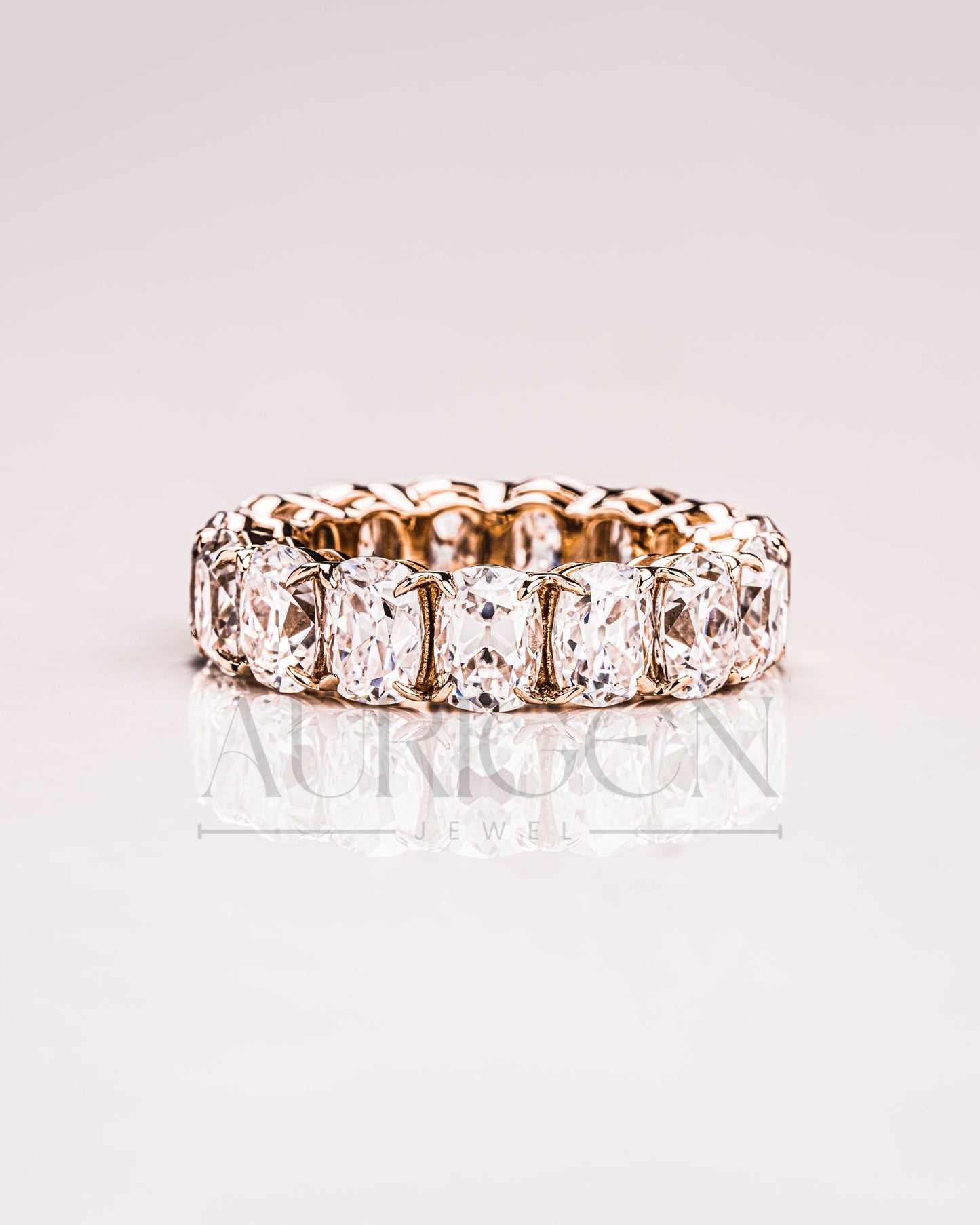 Luxurious Elongated Cushion Moissanite & Leb Diamond Full Eternity Band in 14K Solid Gold