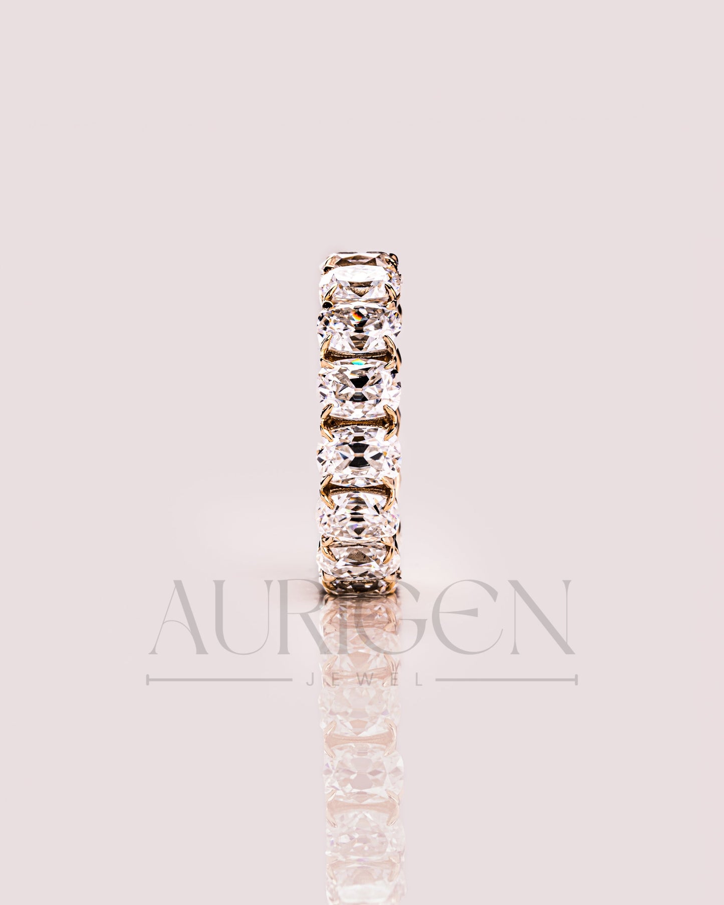Luxurious Elongated Cushion Moissanite & Leb Diamond Full Eternity Band in 14K Solid Gold