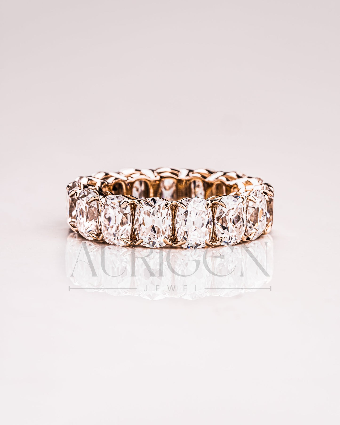 Luxurious Elongated Cushion Moissanite & Leb Diamond Full Eternity Band in 14K Solid Gold
