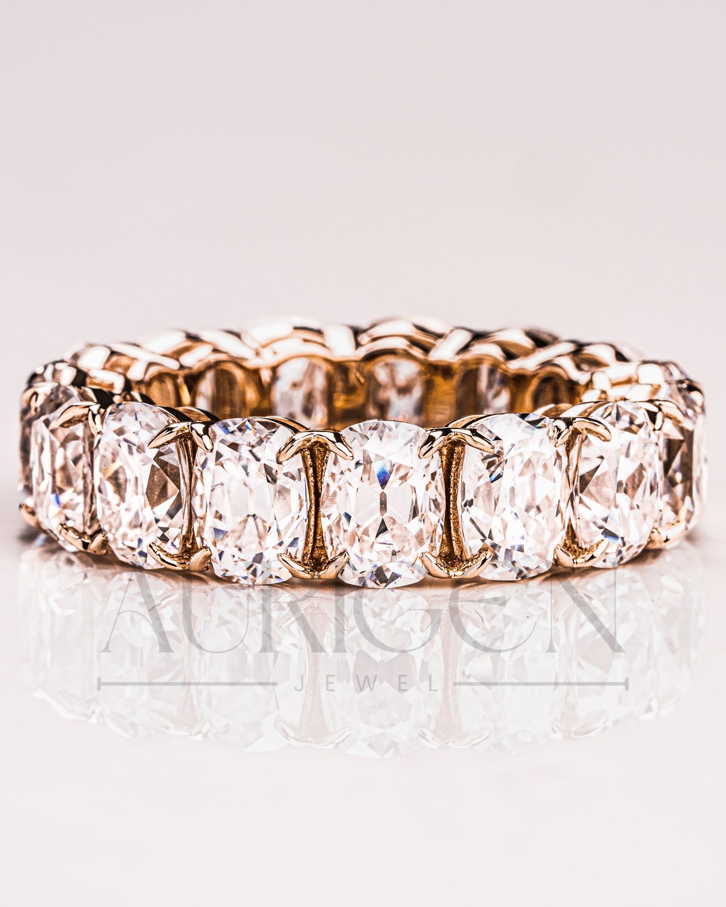 Luxurious Elongated Cushion Moissanite & Leb Diamond Full Eternity Band in 14K Solid Gold