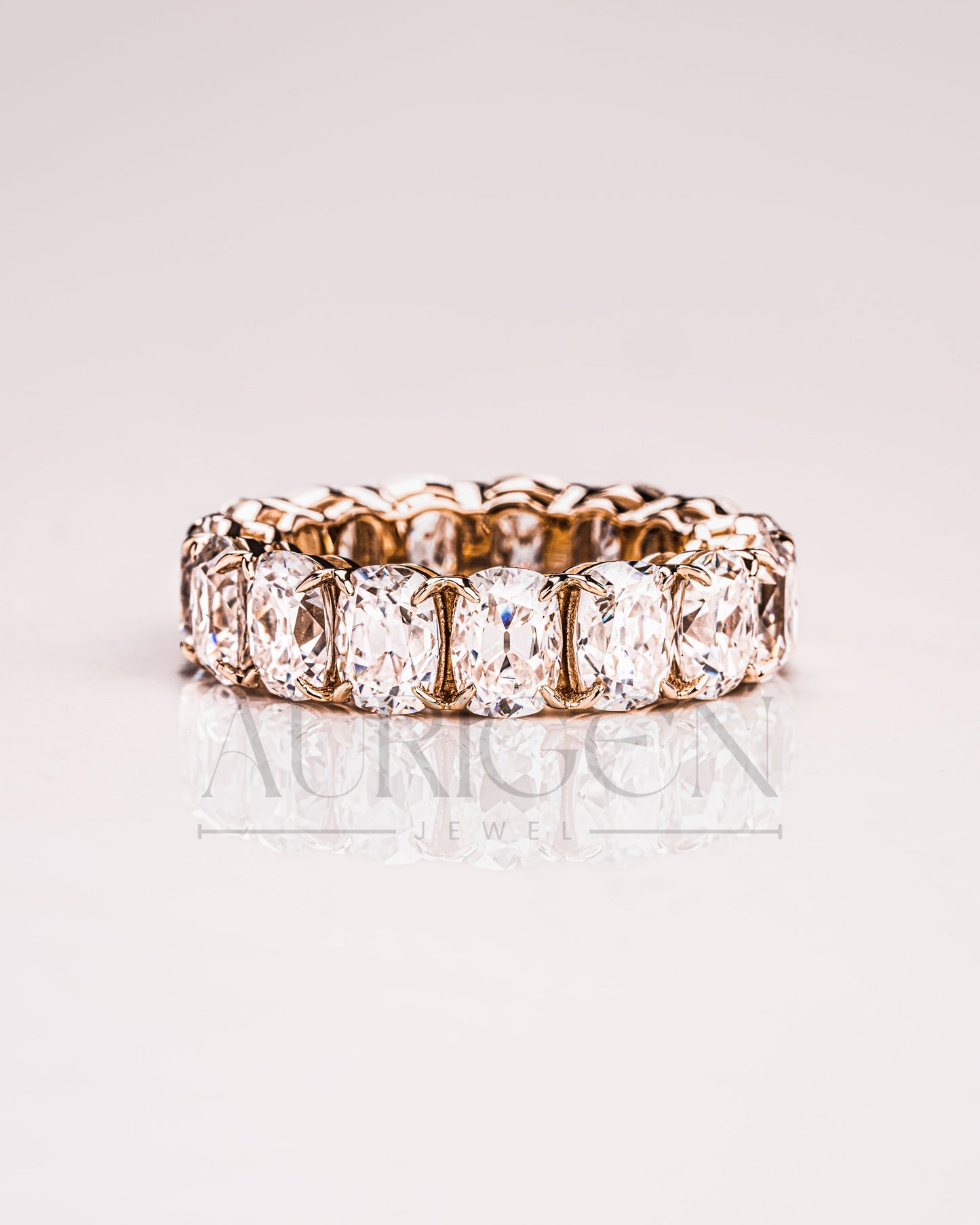 Luxurious Elongated Cushion Moissanite & Leb Diamond Full Eternity Band in 14K Solid Gold